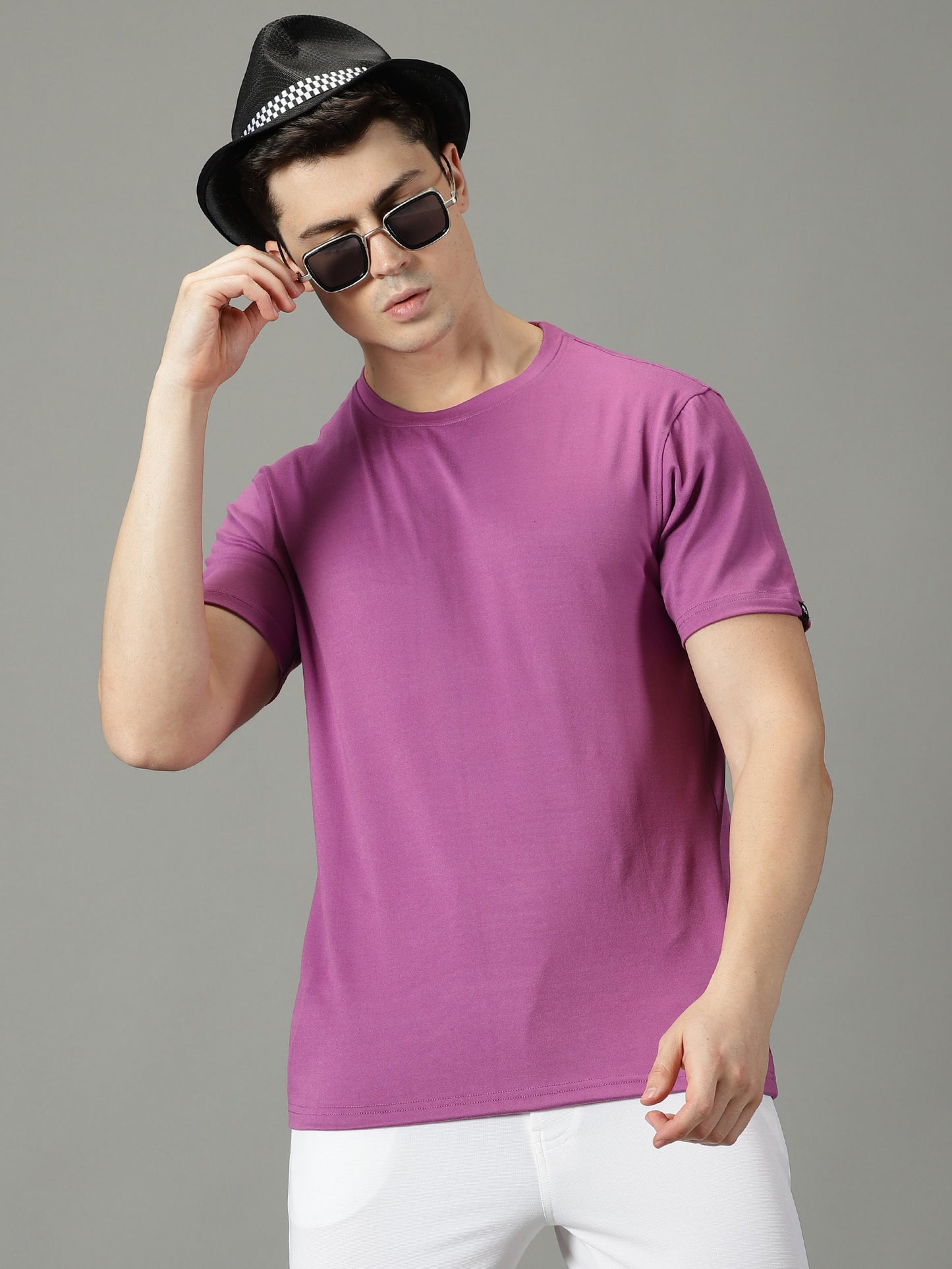 Purple Solid Crew Neck T-shirt