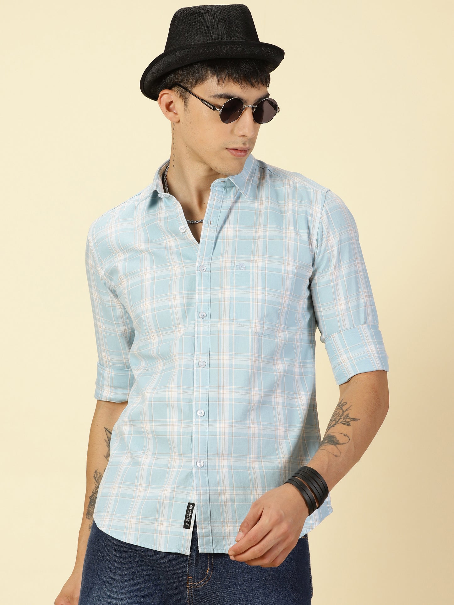 Giza Cotton Checks Sky Blue Shirt