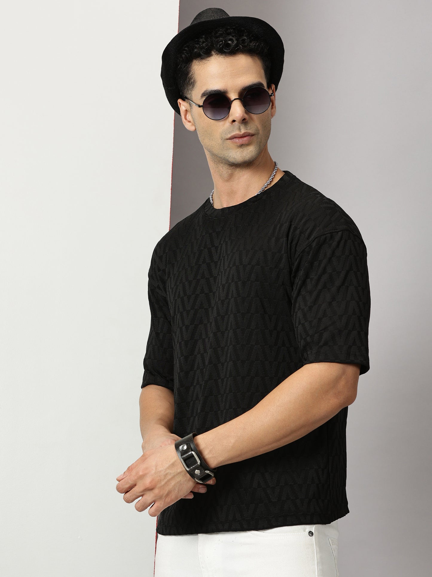 Black Oversized Textured T-Shirt