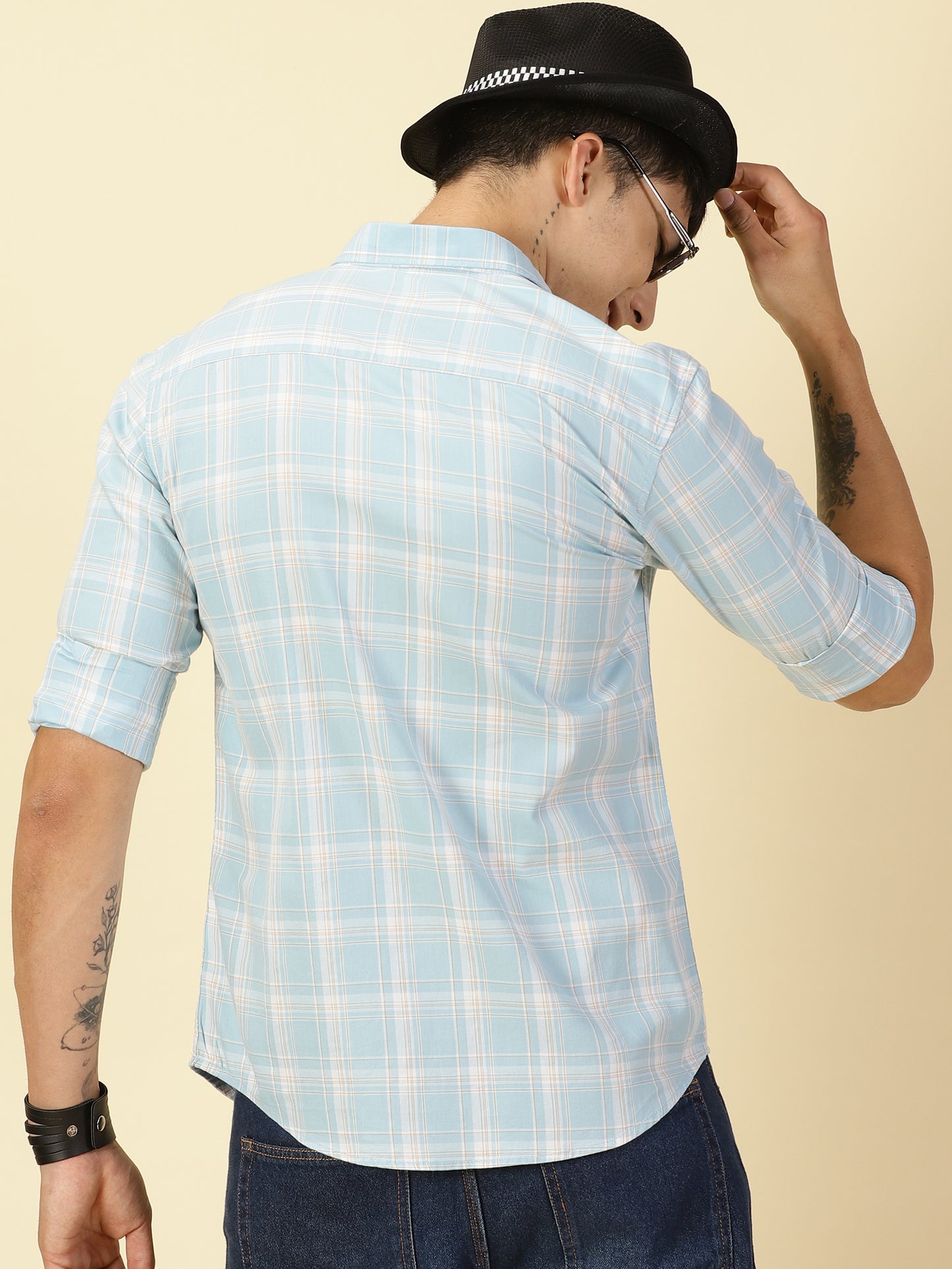 Giza Cotton Checks Sky Blue Shirt