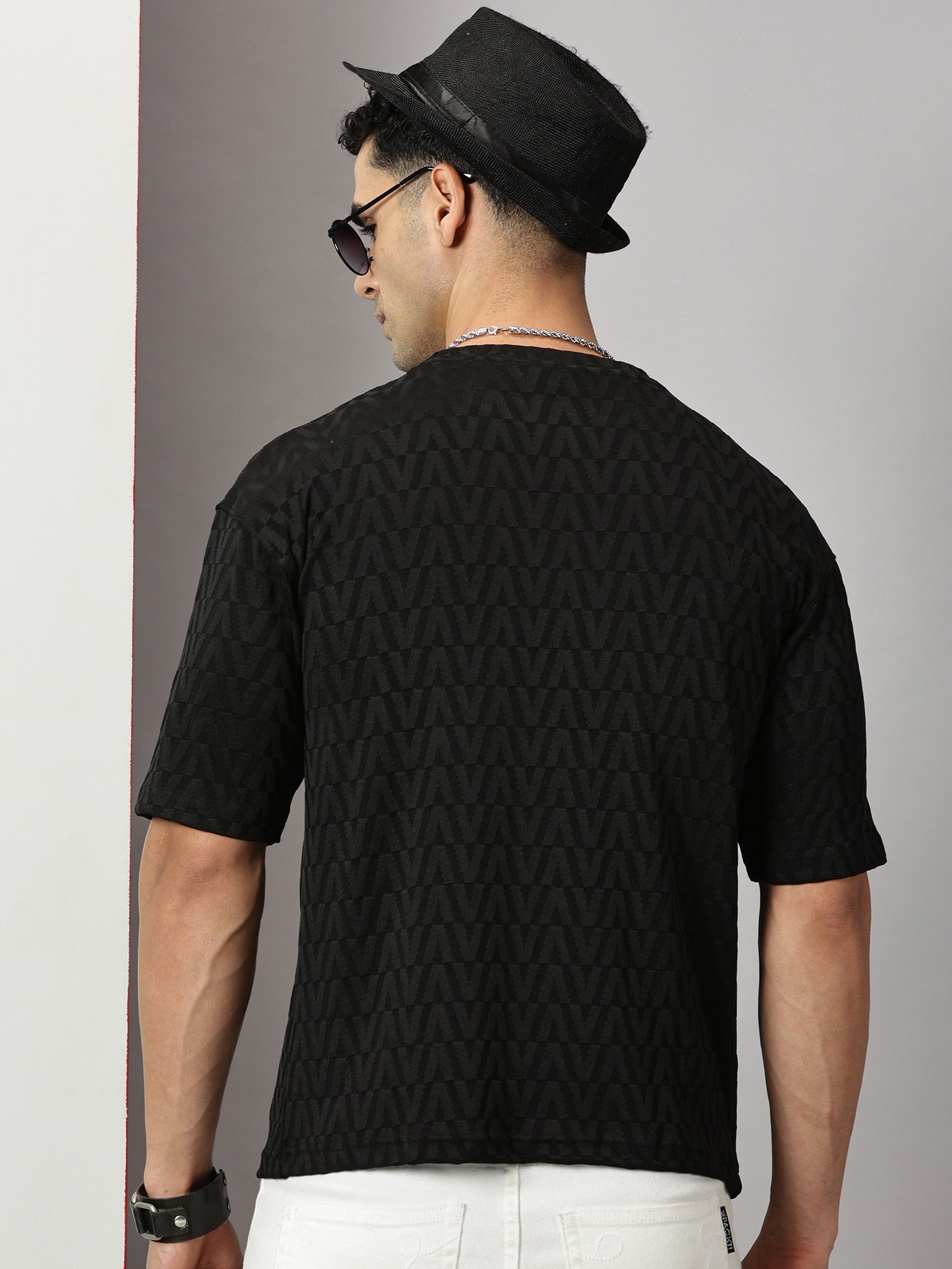 Black Oversized Textured T-Shirt