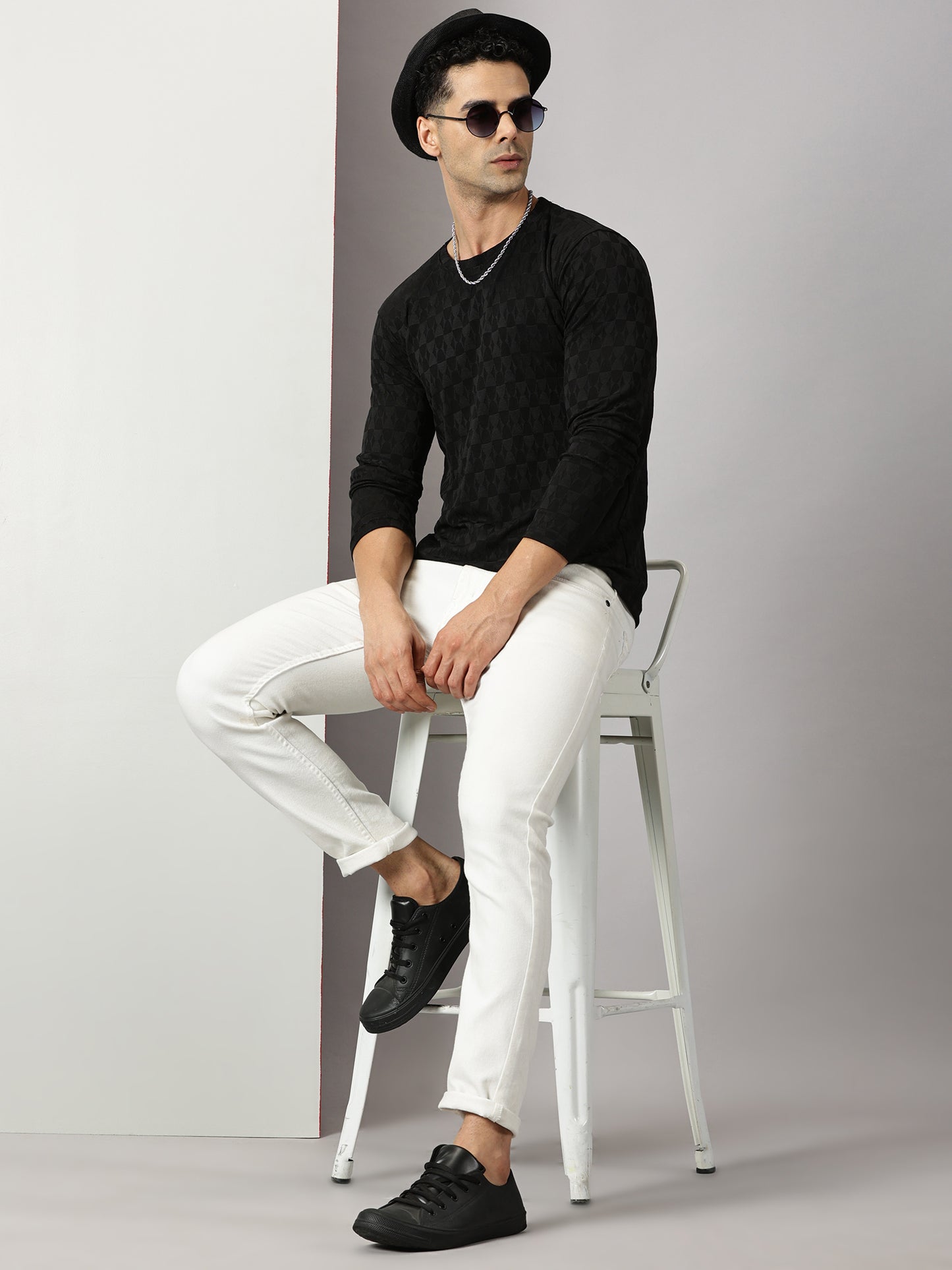 Black Textured Full-sleeve T-Shirt