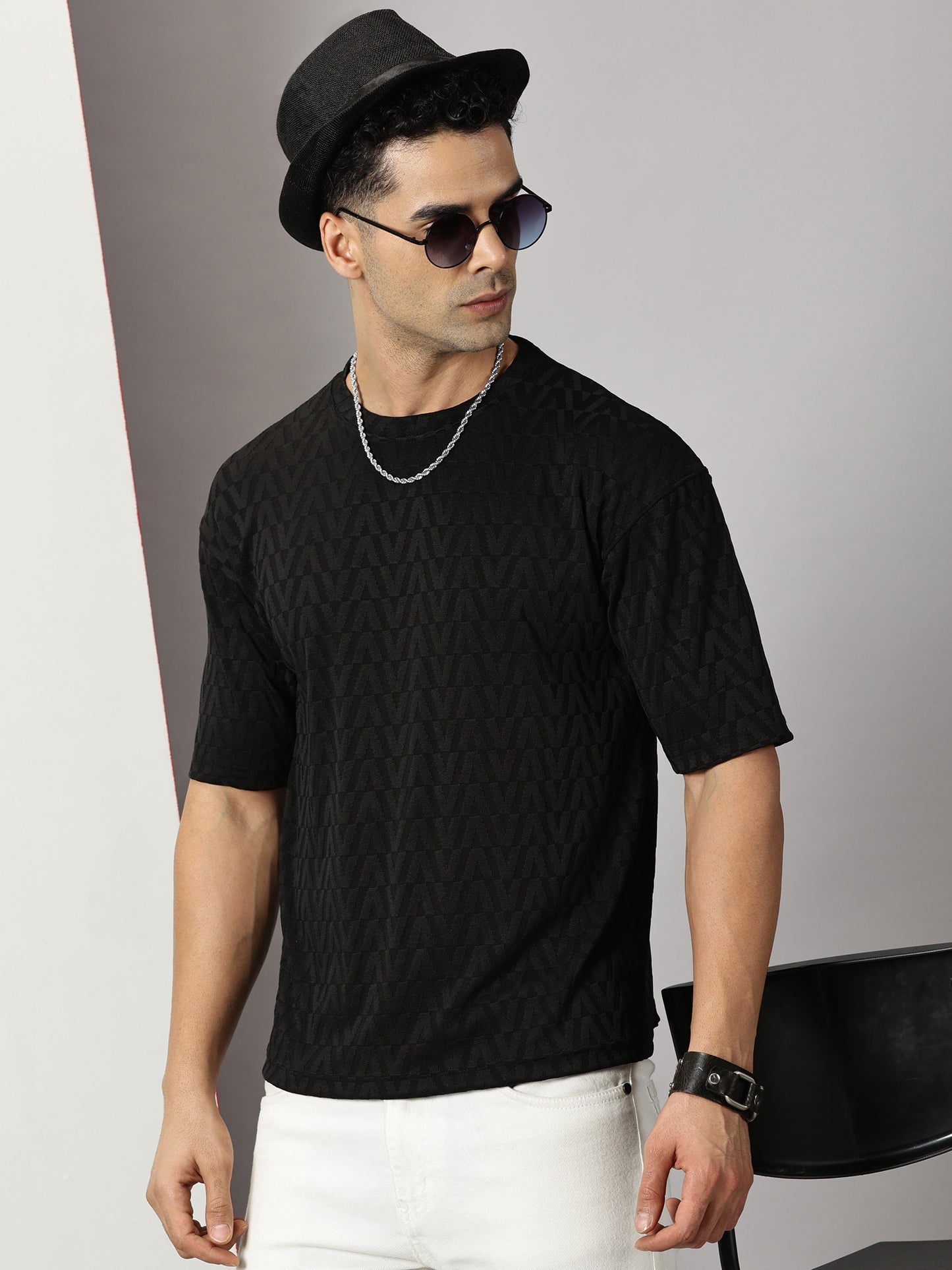 Black Oversized Textured T-Shirt