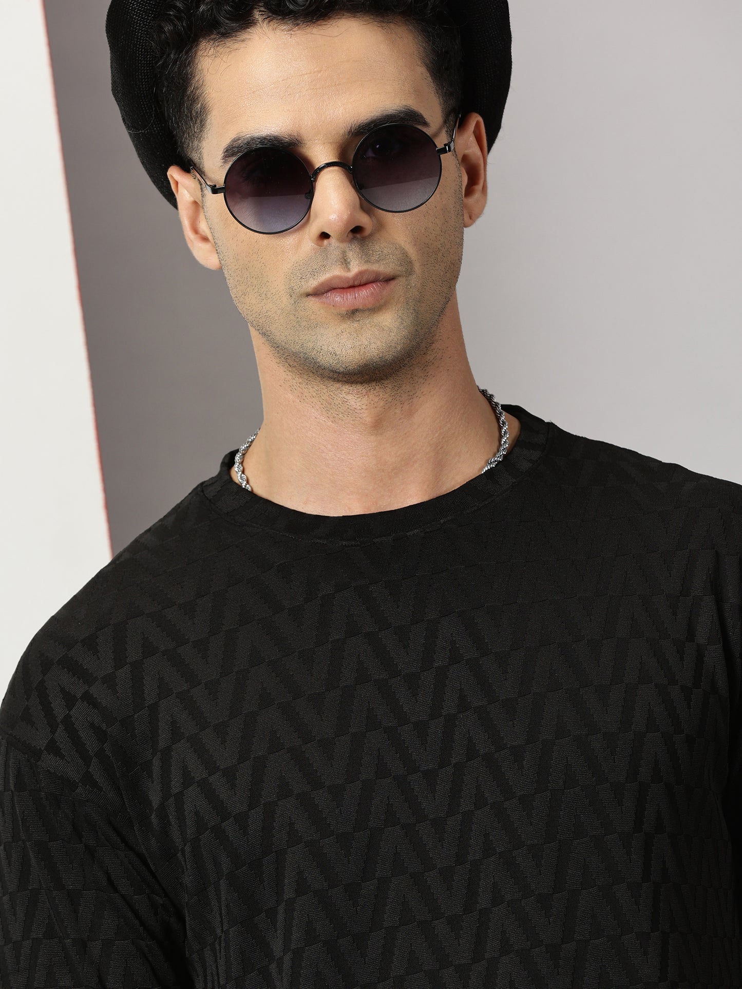 Black Oversized Textured T-Shirt
