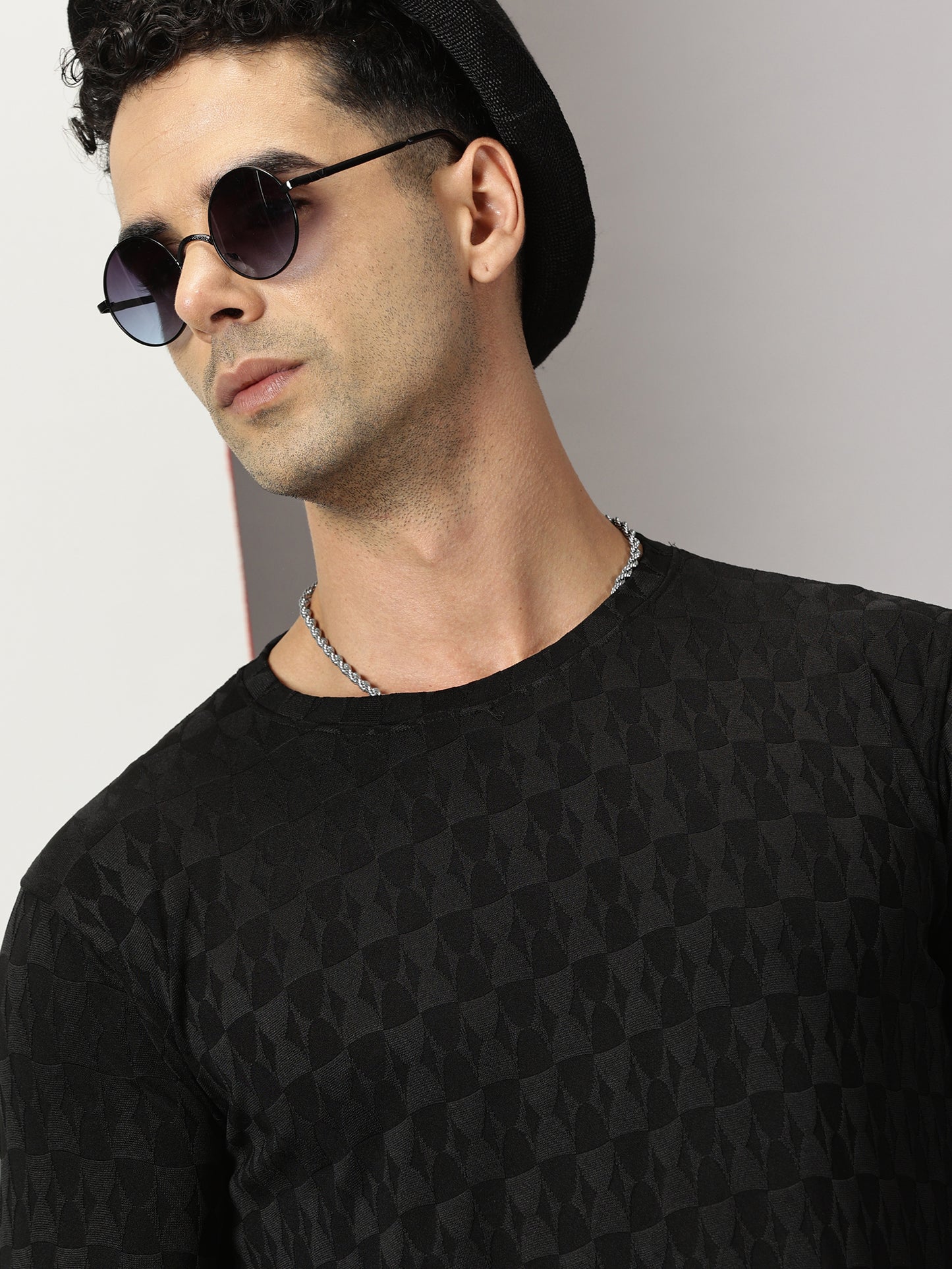 Black Textured Full-sleeve T-Shirt