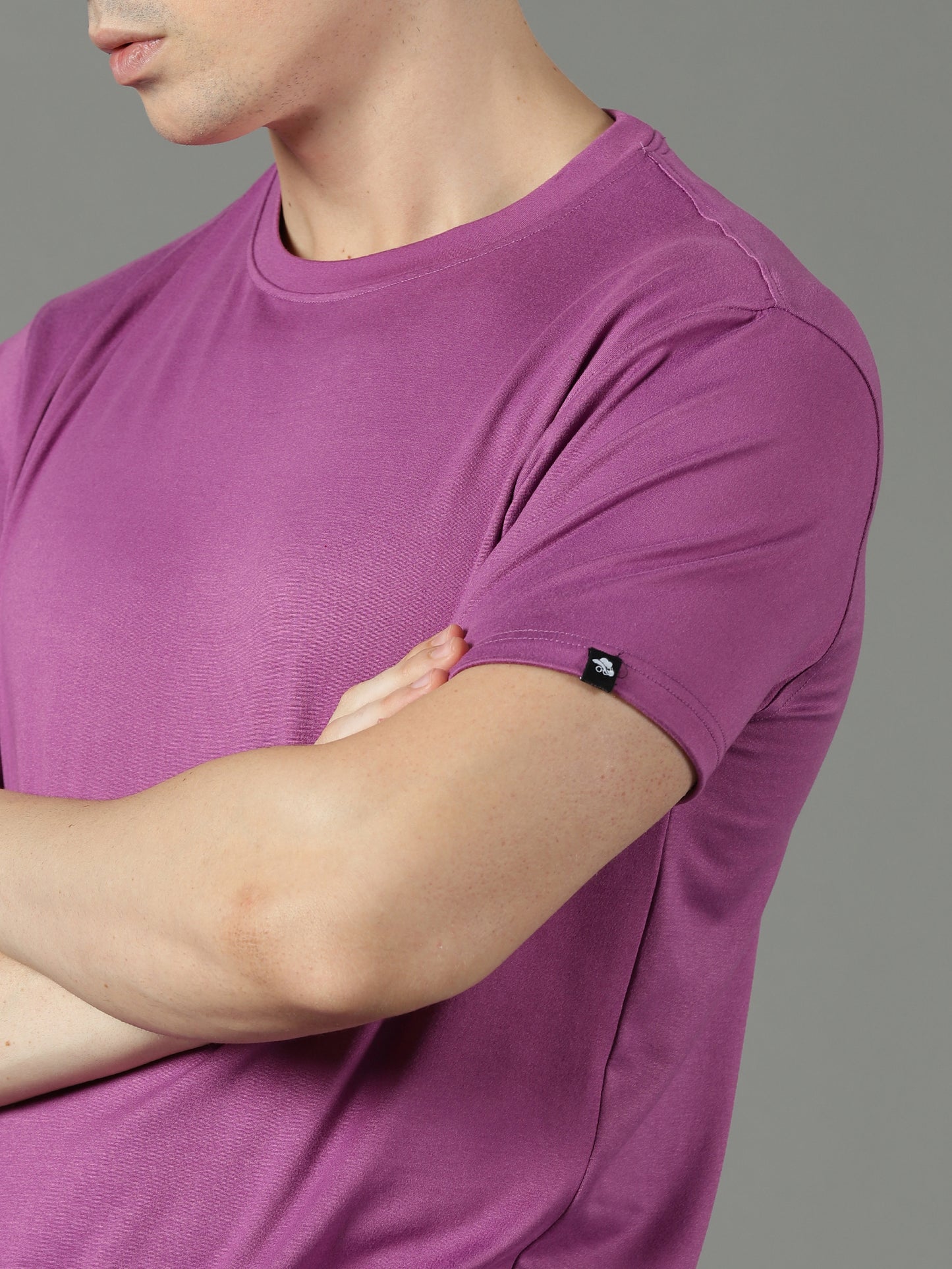 Purple Solid Crew Neck T-shirt