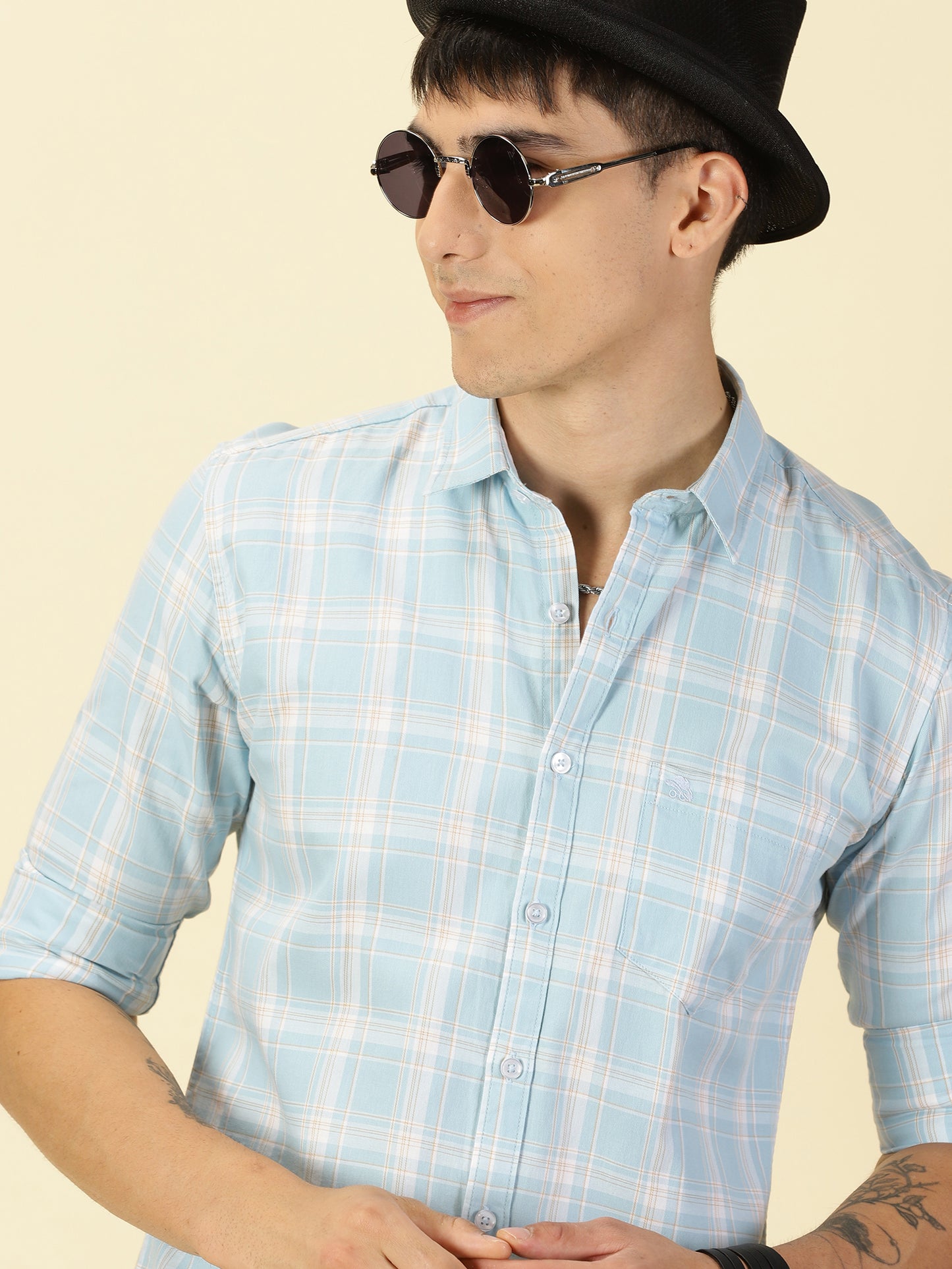Giza Cotton Checks Sky Blue Shirt
