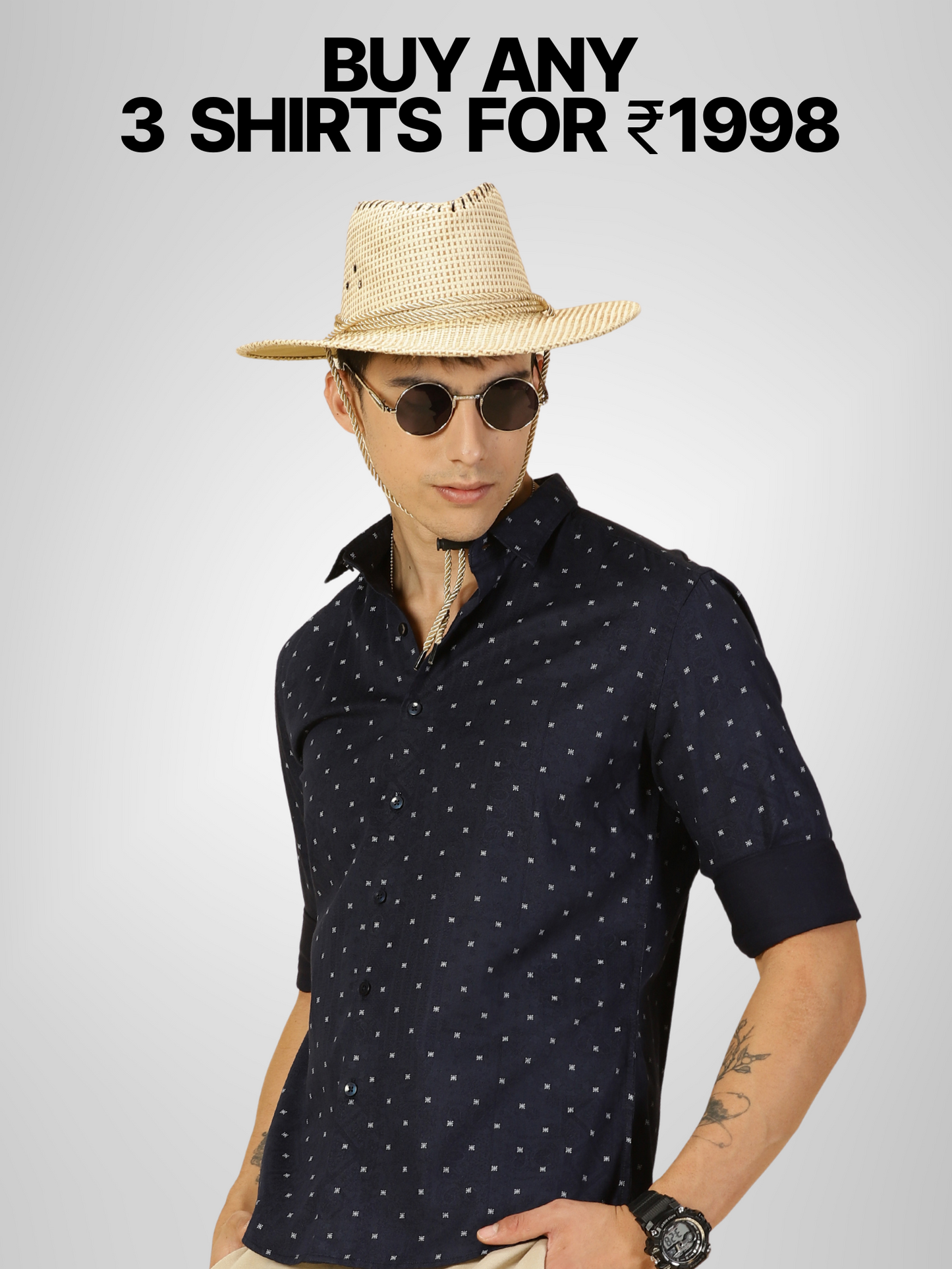 Cotton Satin Printed Navy Blue Shirt