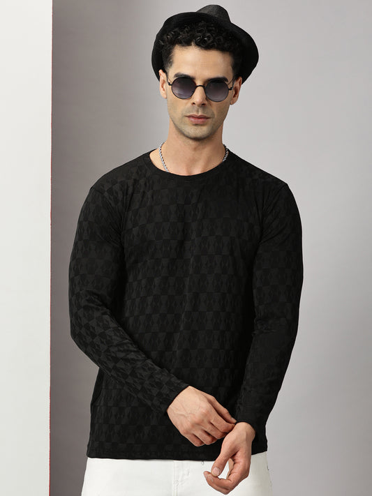 Black Textured  Full-sleeve T-Shirt