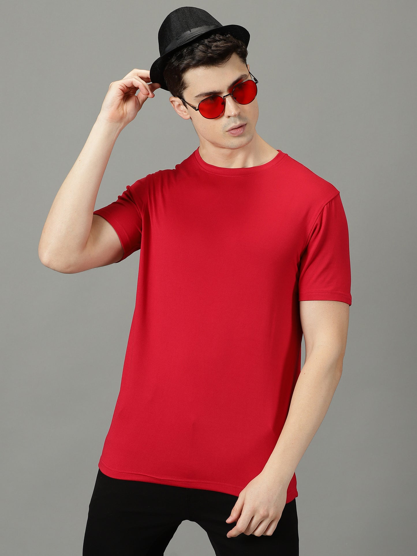 Red Solid Crew Neck T-shirt