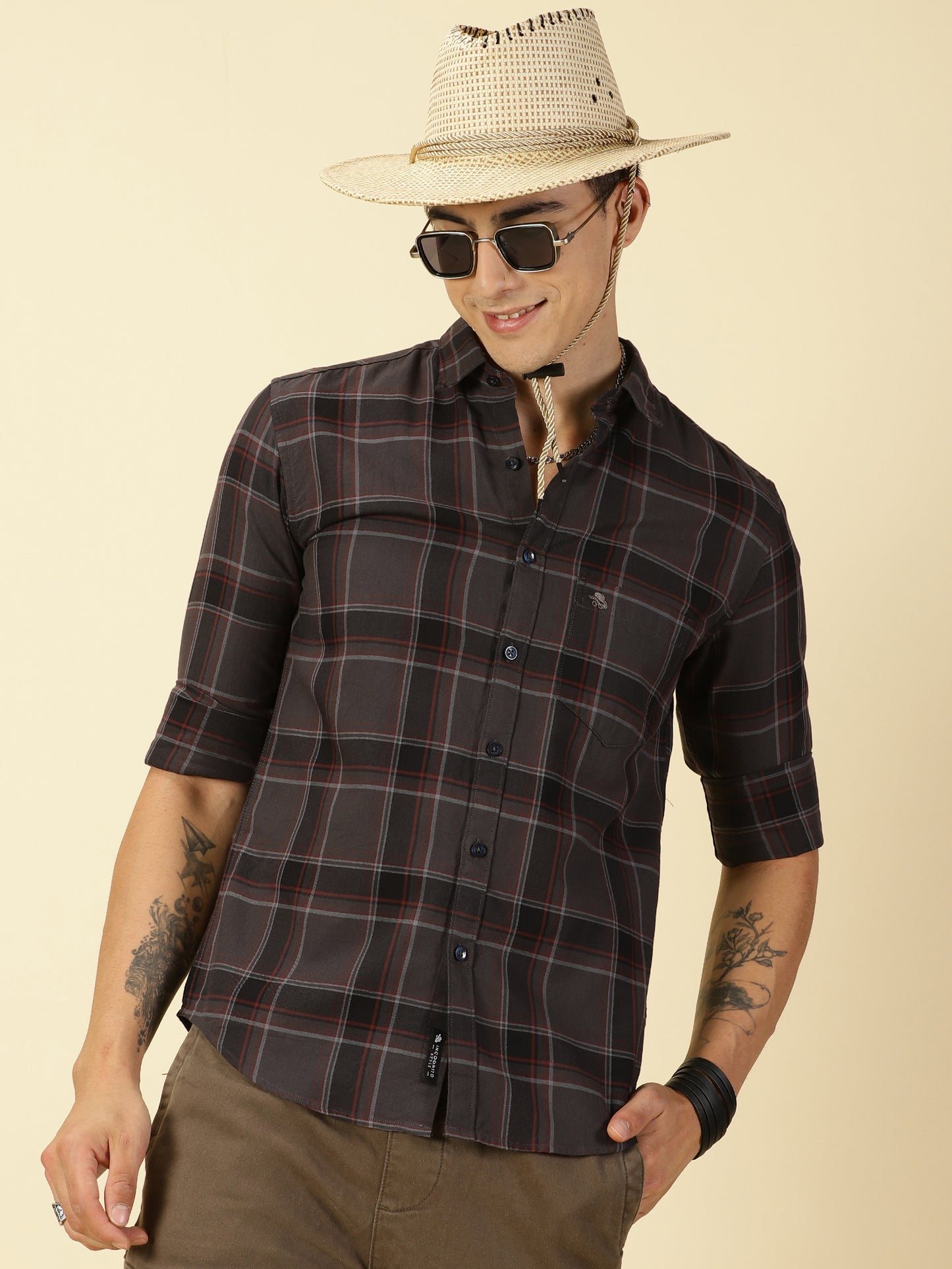 Giza Cotton Checks Dark Grey Shirt