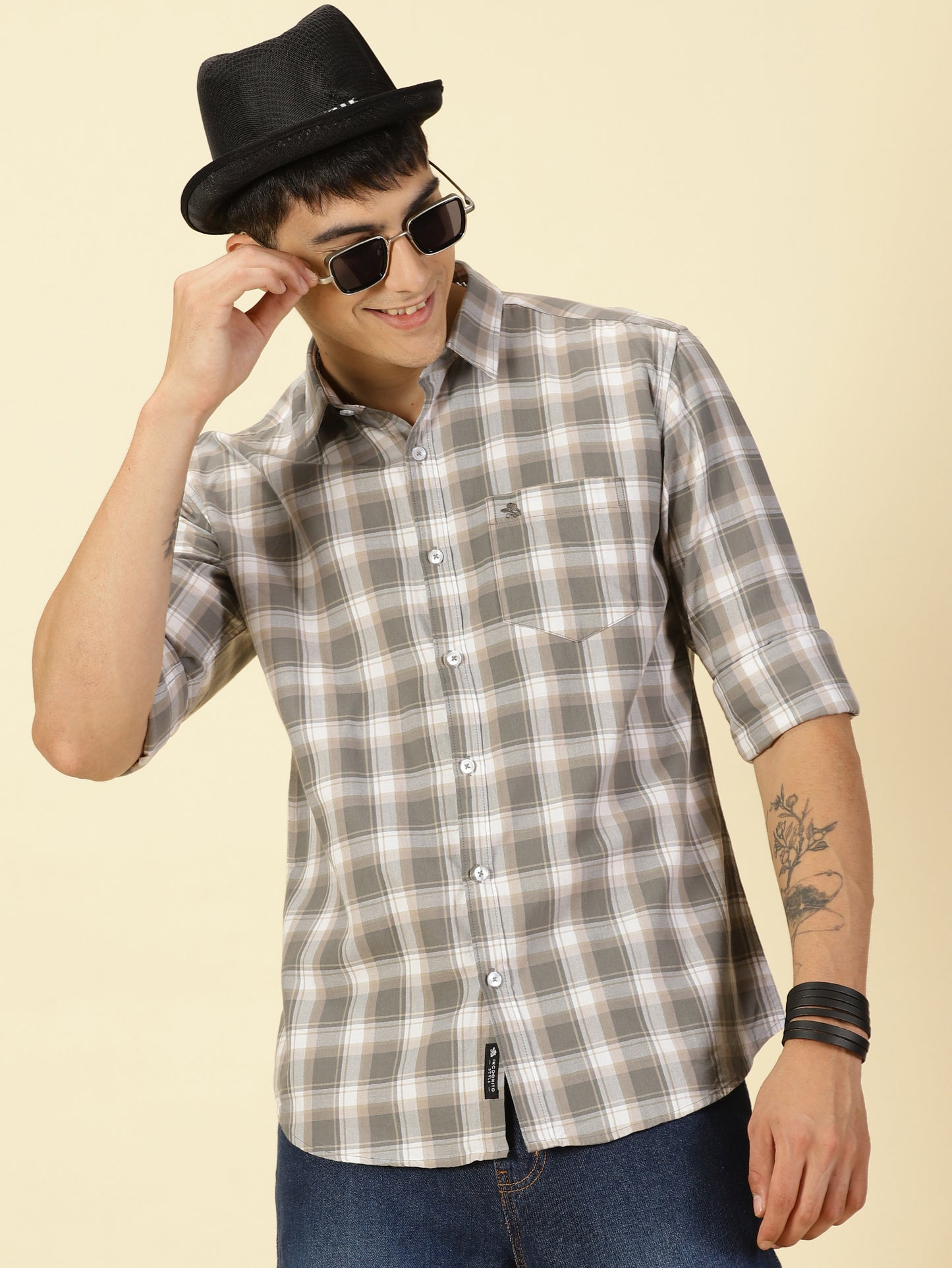 Oxford Checks Fossil Grey Shirt