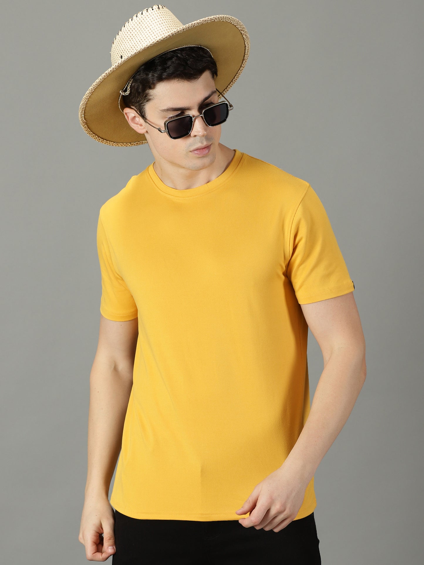 Mustard Yellow Solid Crew Neck T-shirt