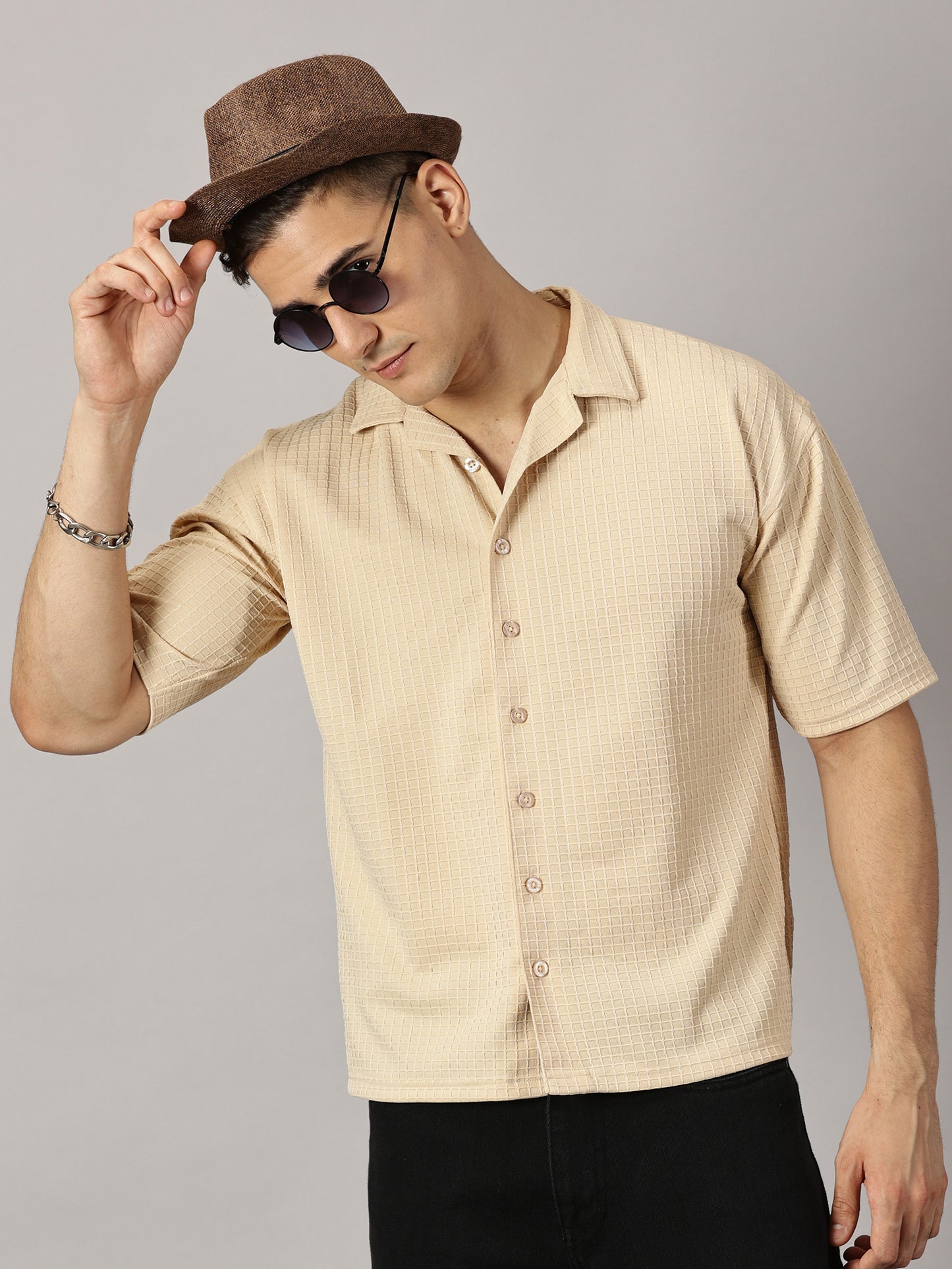 Oversized Textured Beige Shirt