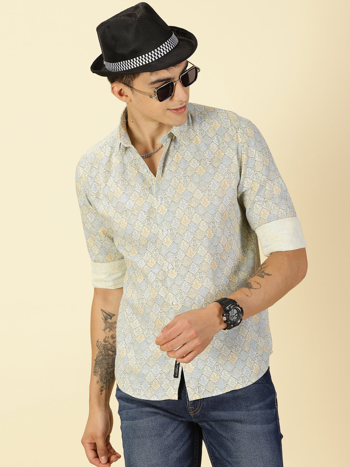 Cotton Linen Printed Light Yellow Shirt