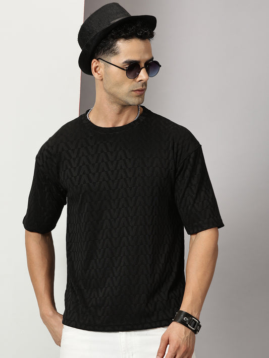 Black Oversized Textured T-Shirt