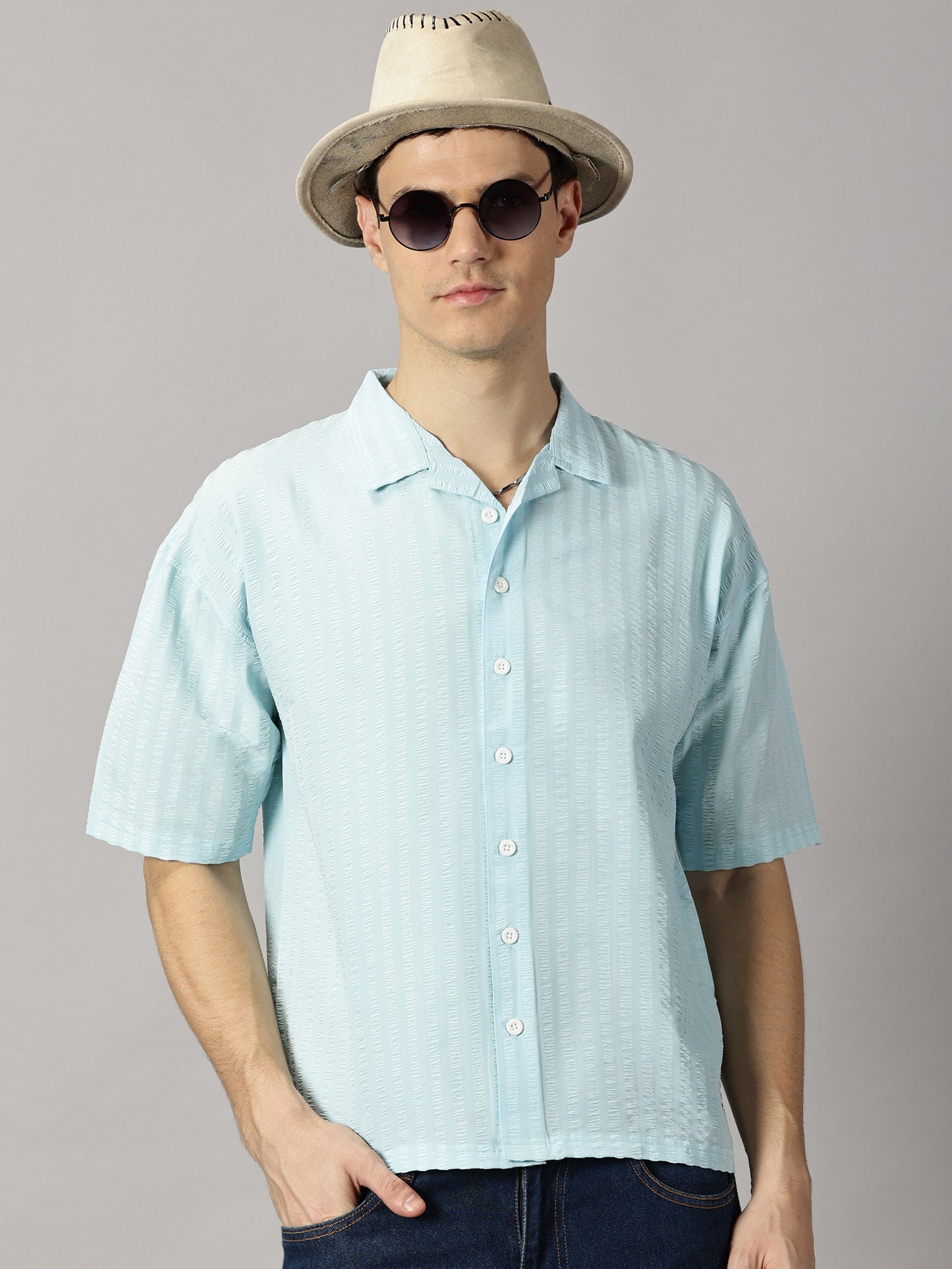 Sky Blue Stripes Oversized Shirt