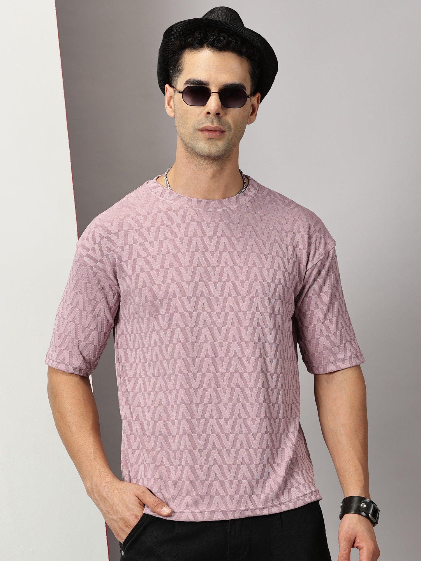 Nova Mauve Oversized Textured T-Shirt