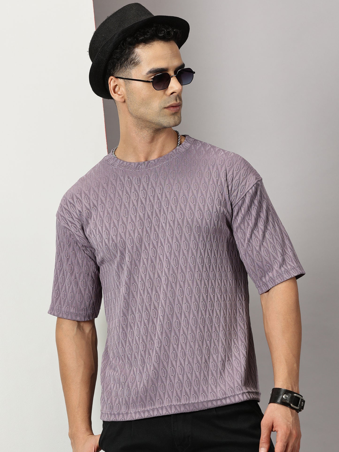 Purple Oversized Textured T-Shirt