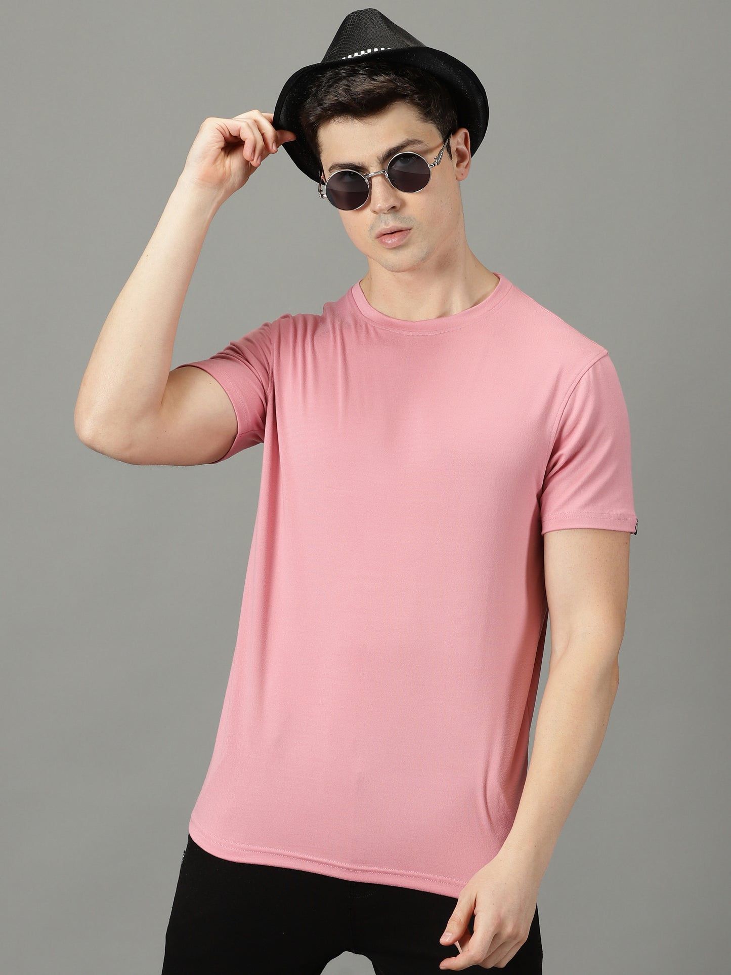 Onion Pink Solid Crew Neck T-shirt