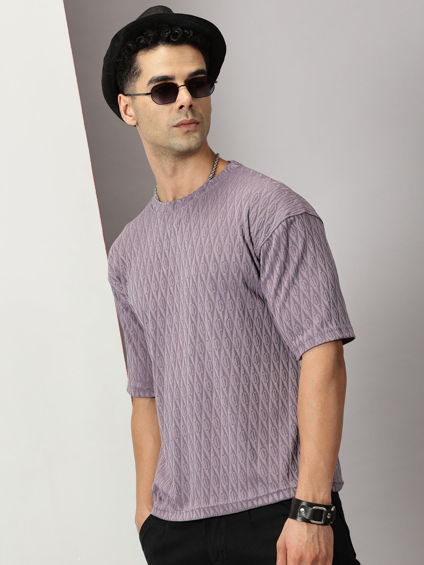 Purple Oversized Textured T-Shirt