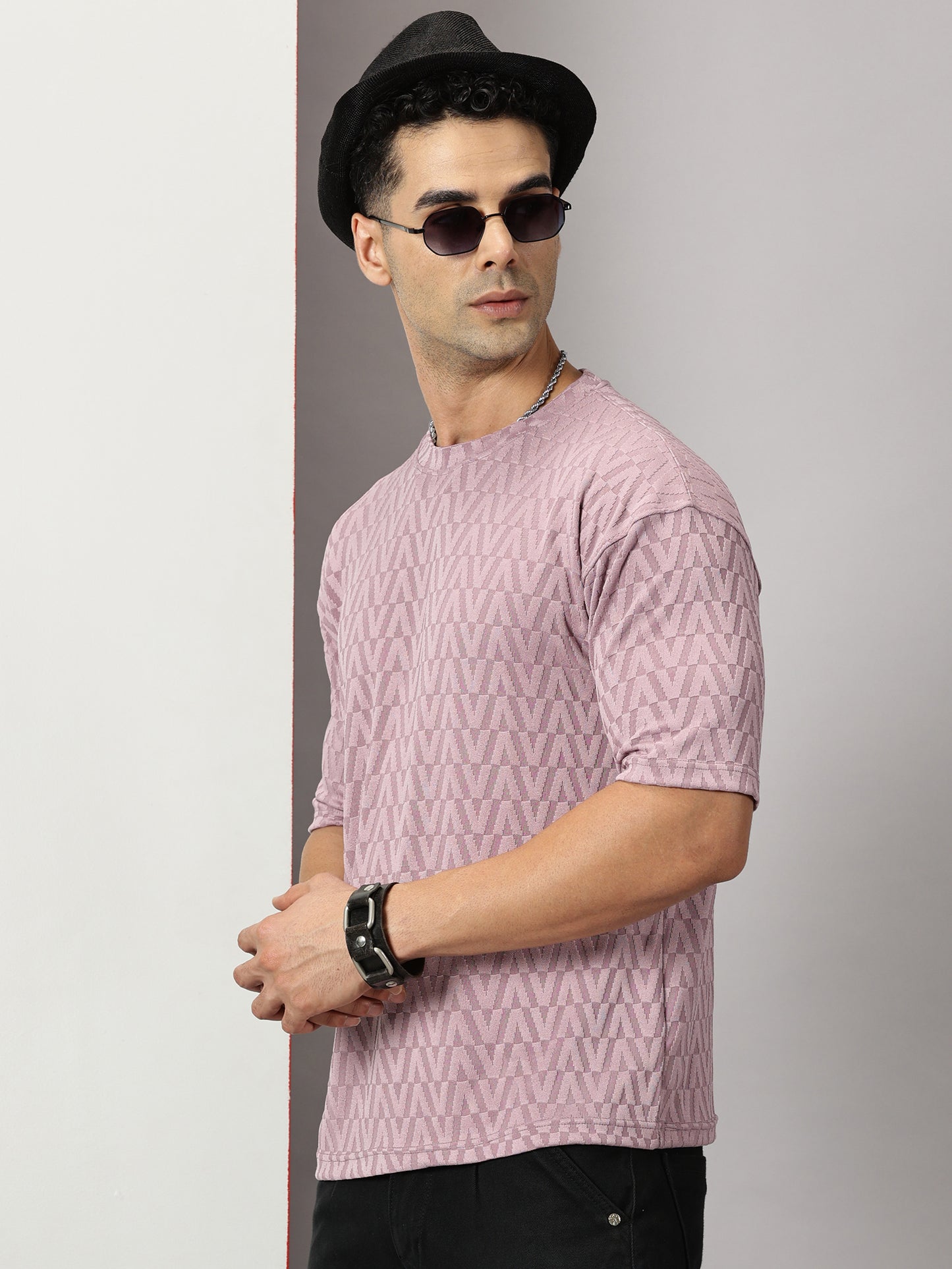 Nova Mauve Oversized Textured T-Shirt