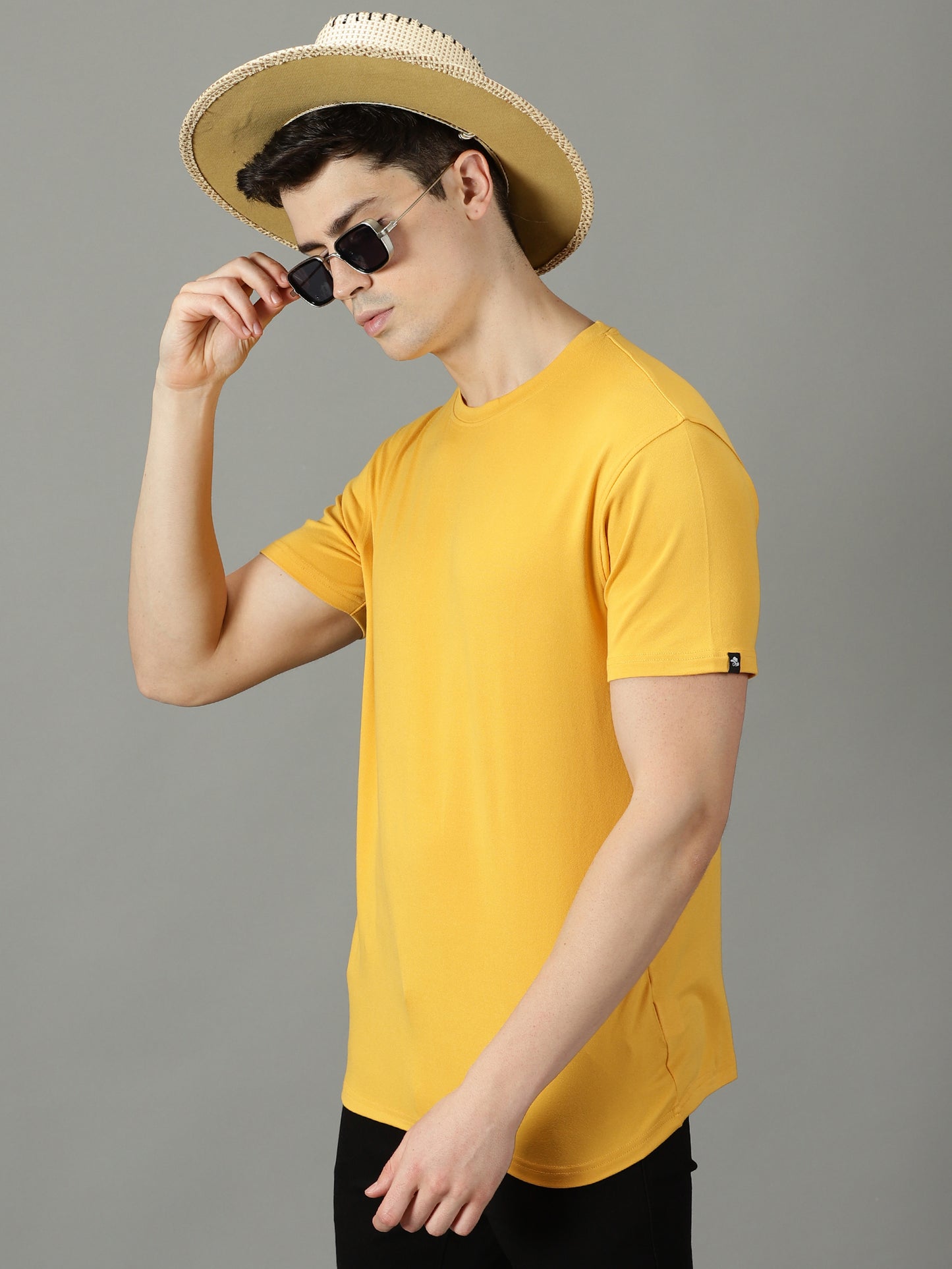 Mustard Yellow Solid Crew Neck T-shirt