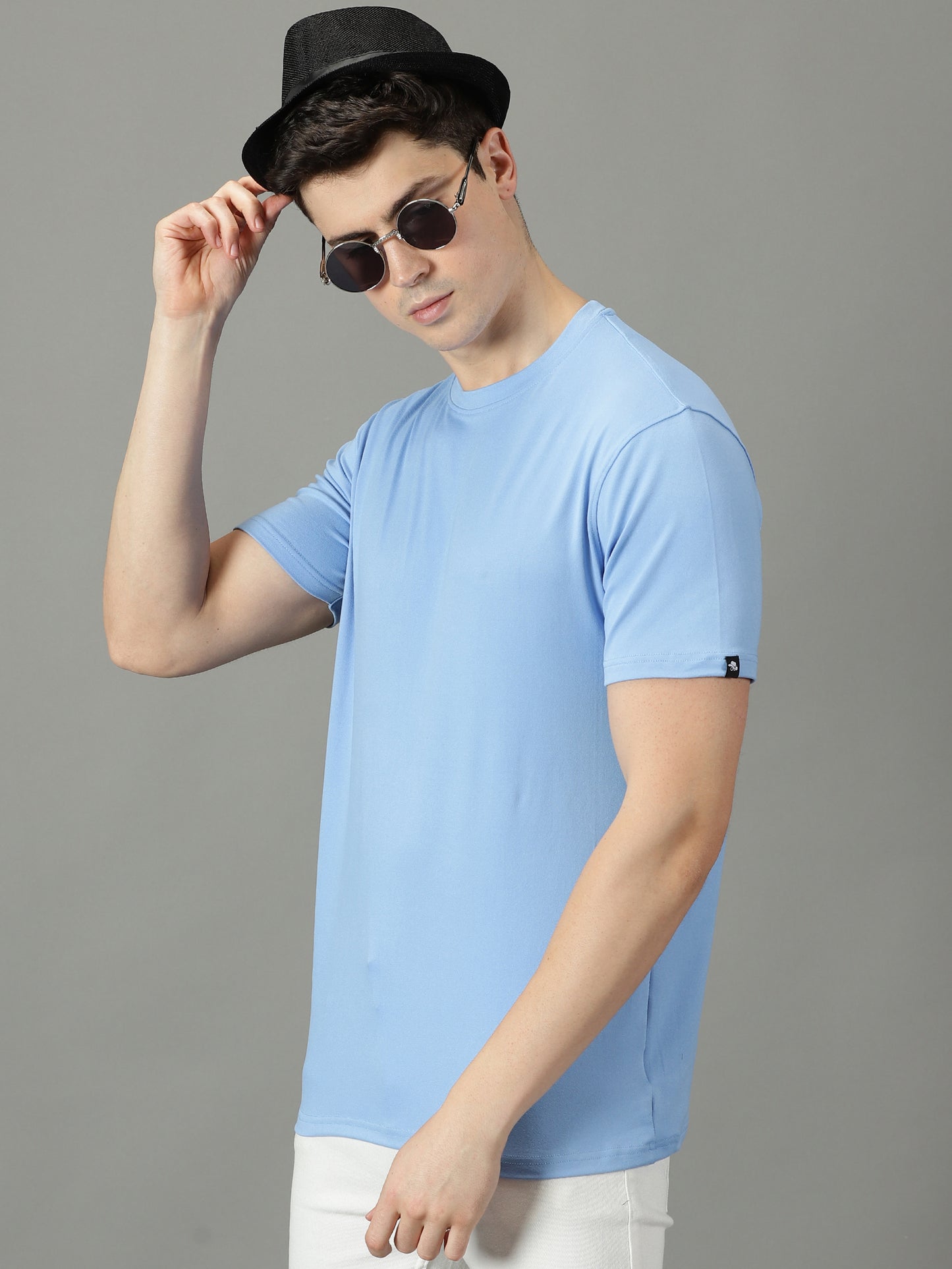 Sky Blue Solid Crew Neck T-shirt