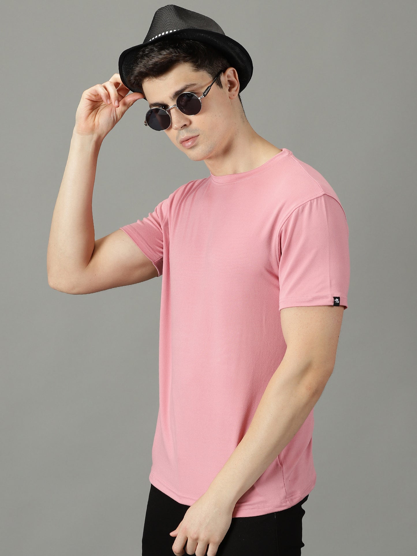 Onion Pink Solid Crew Neck T-shirt