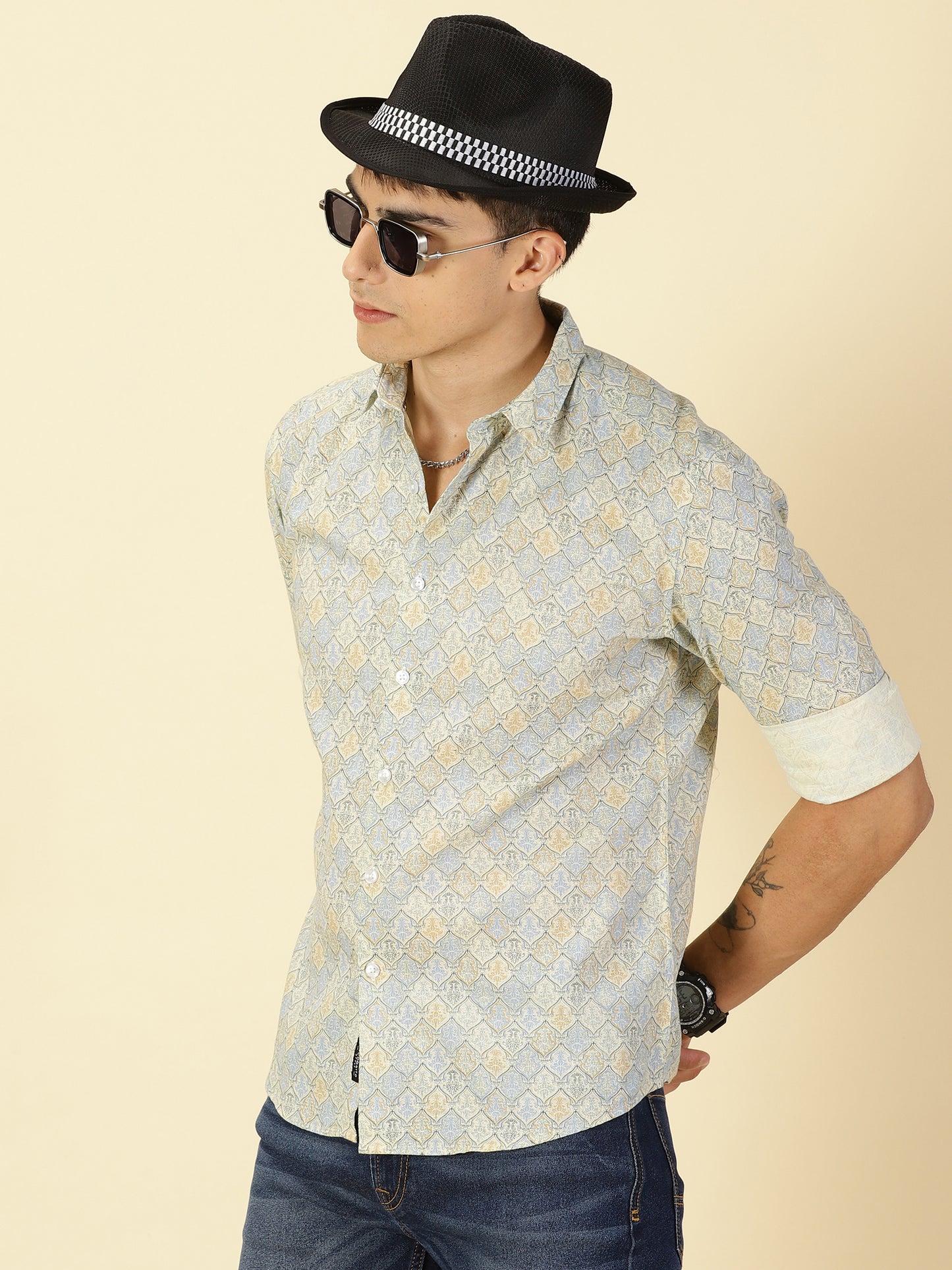 Cotton Linen Printed Light Yellow Shirt