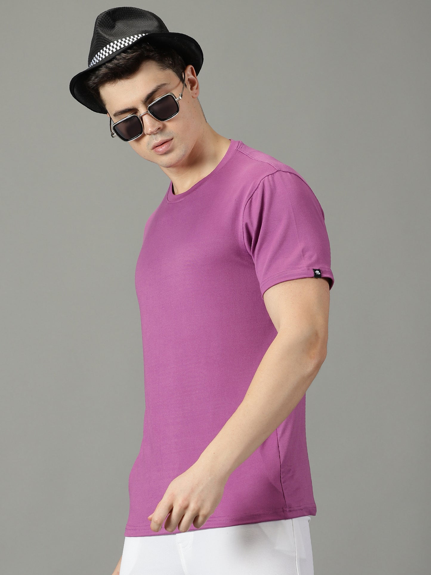 Purple Solid Crew Neck T-shirt