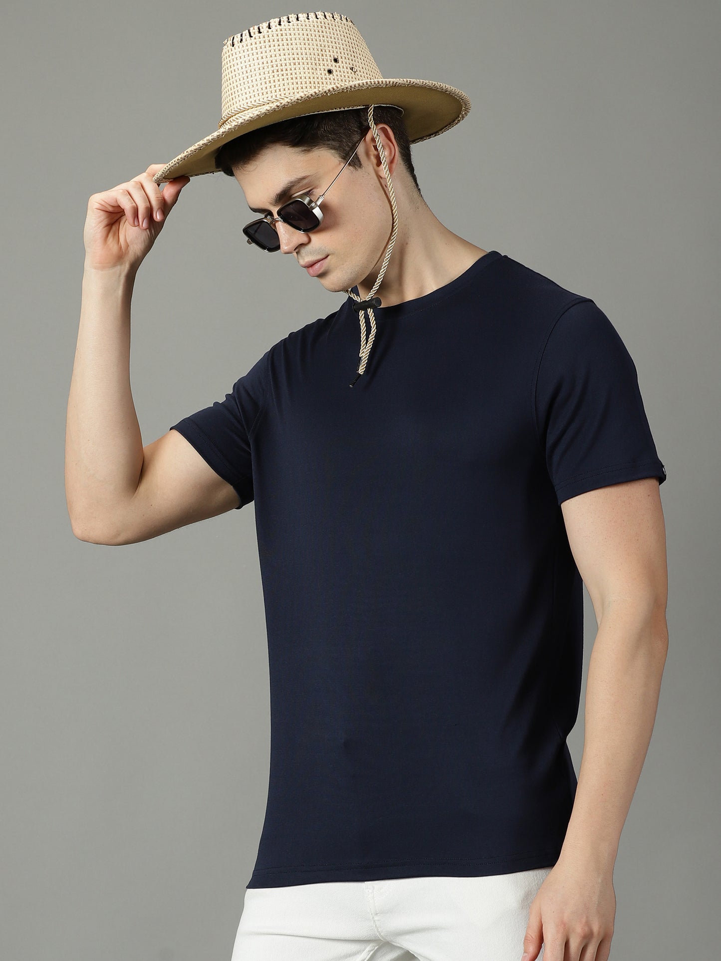 Navy Blue Solid Crew Neck T-shirt