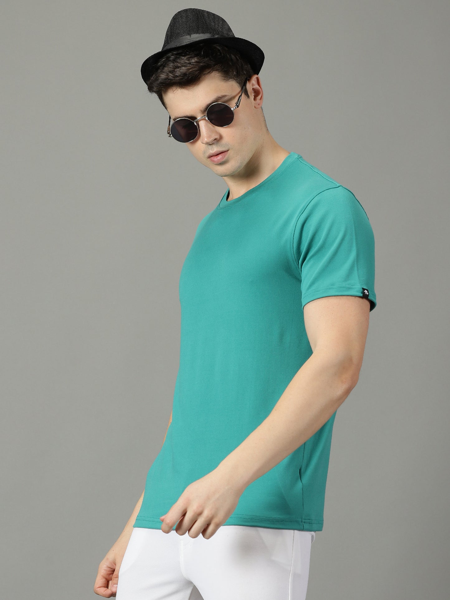 Teal Green Solid Crew Neck T-shirt