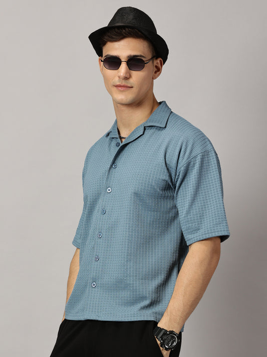 Oversized Textured Carolina Blue Shirt