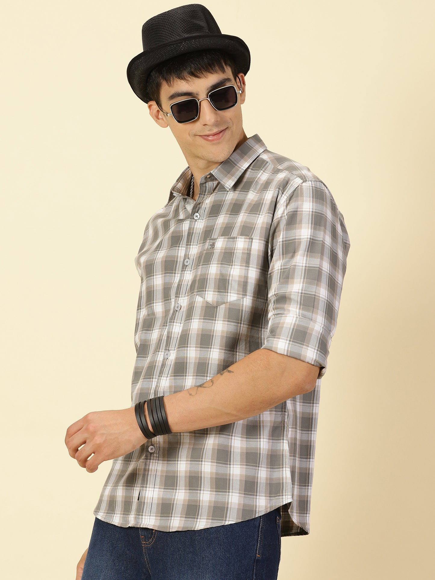 Oxford Checks Fossil Grey Shirt