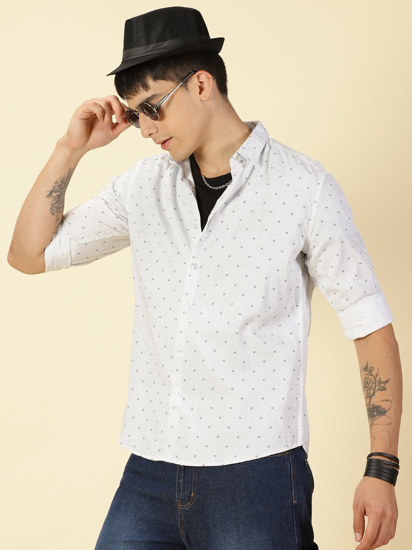 Cotton Satin Printed White Shirt