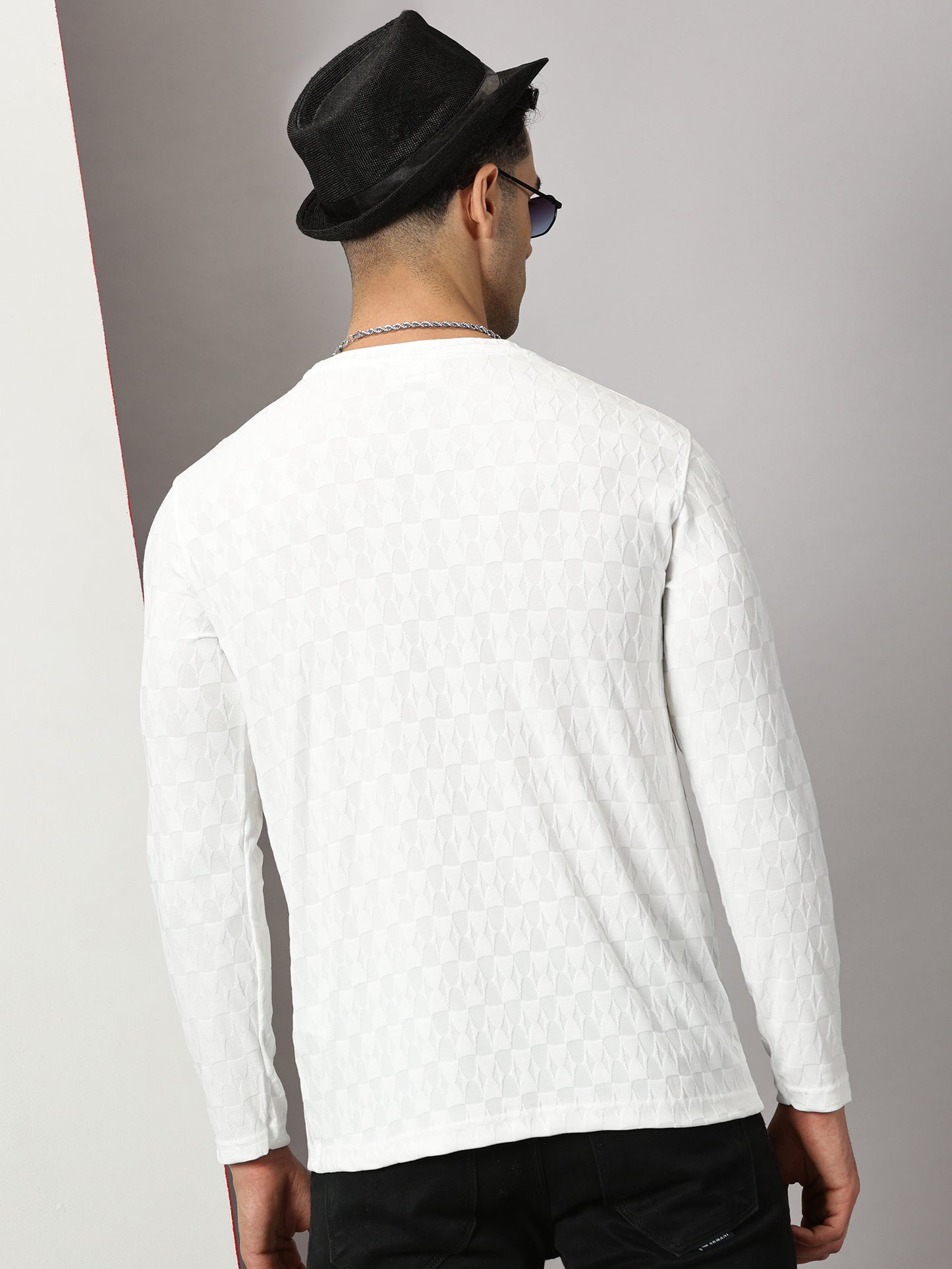 White Textured  Full-sleeve T-Shirt