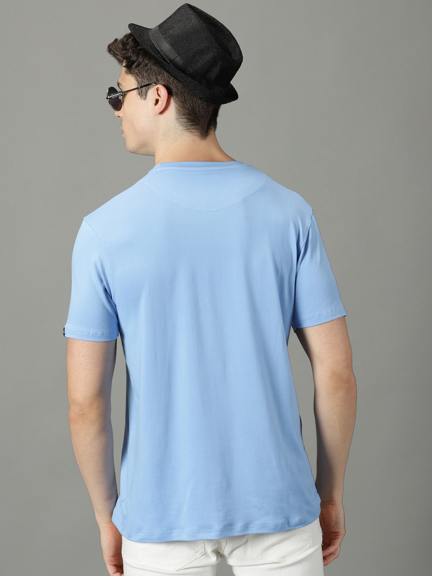 Sky Blue Solid Crew Neck T-shirt