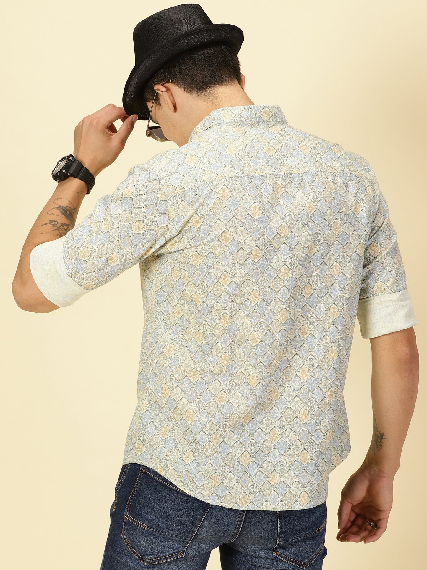 Cotton Linen Printed Light Yellow Shirt