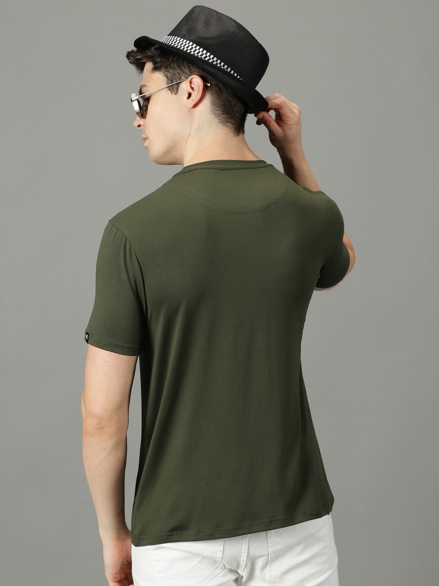 Olive Green Solid Crew Neck T-shirt