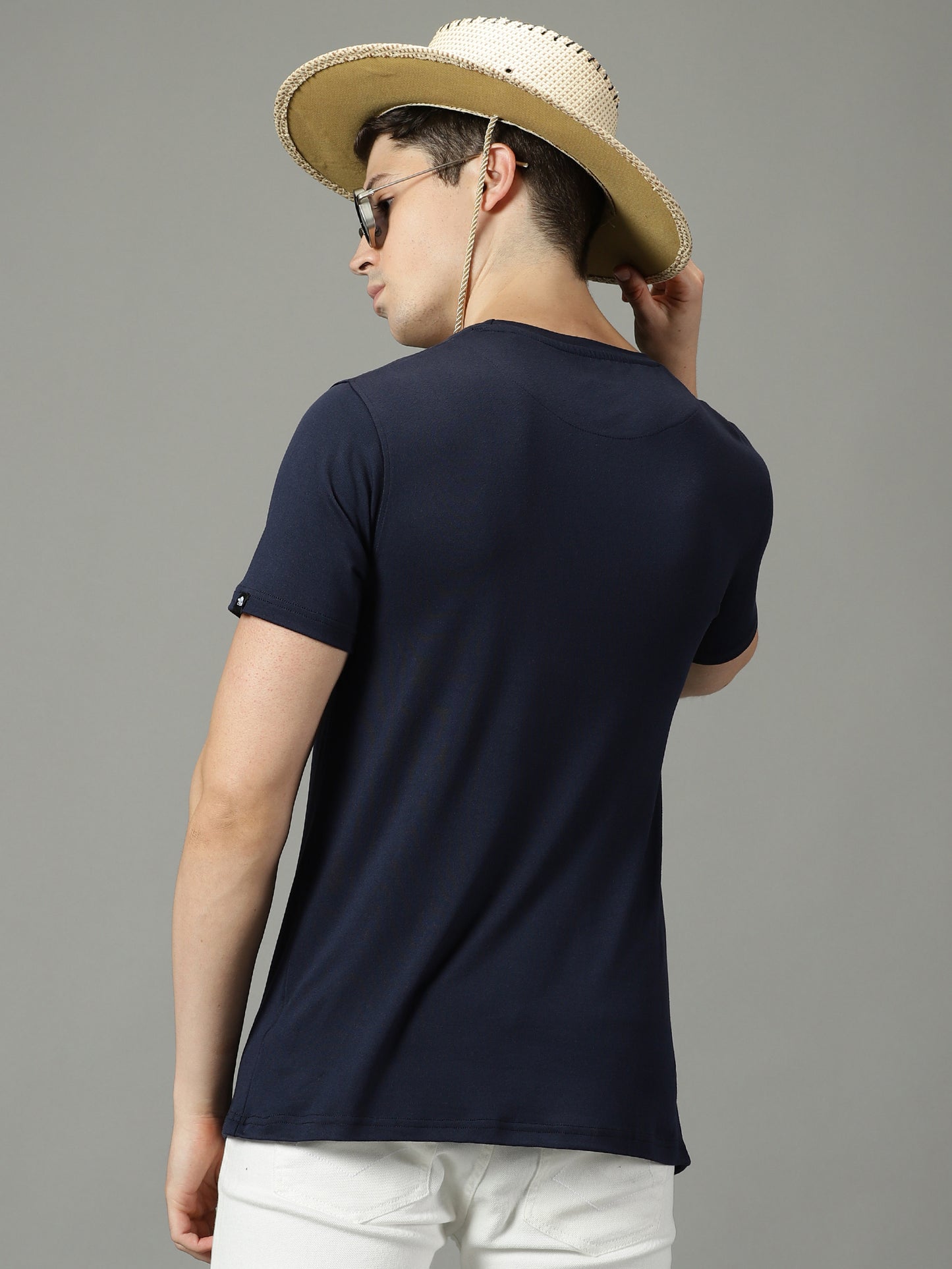 Navy Blue Solid Crew Neck T-shirt