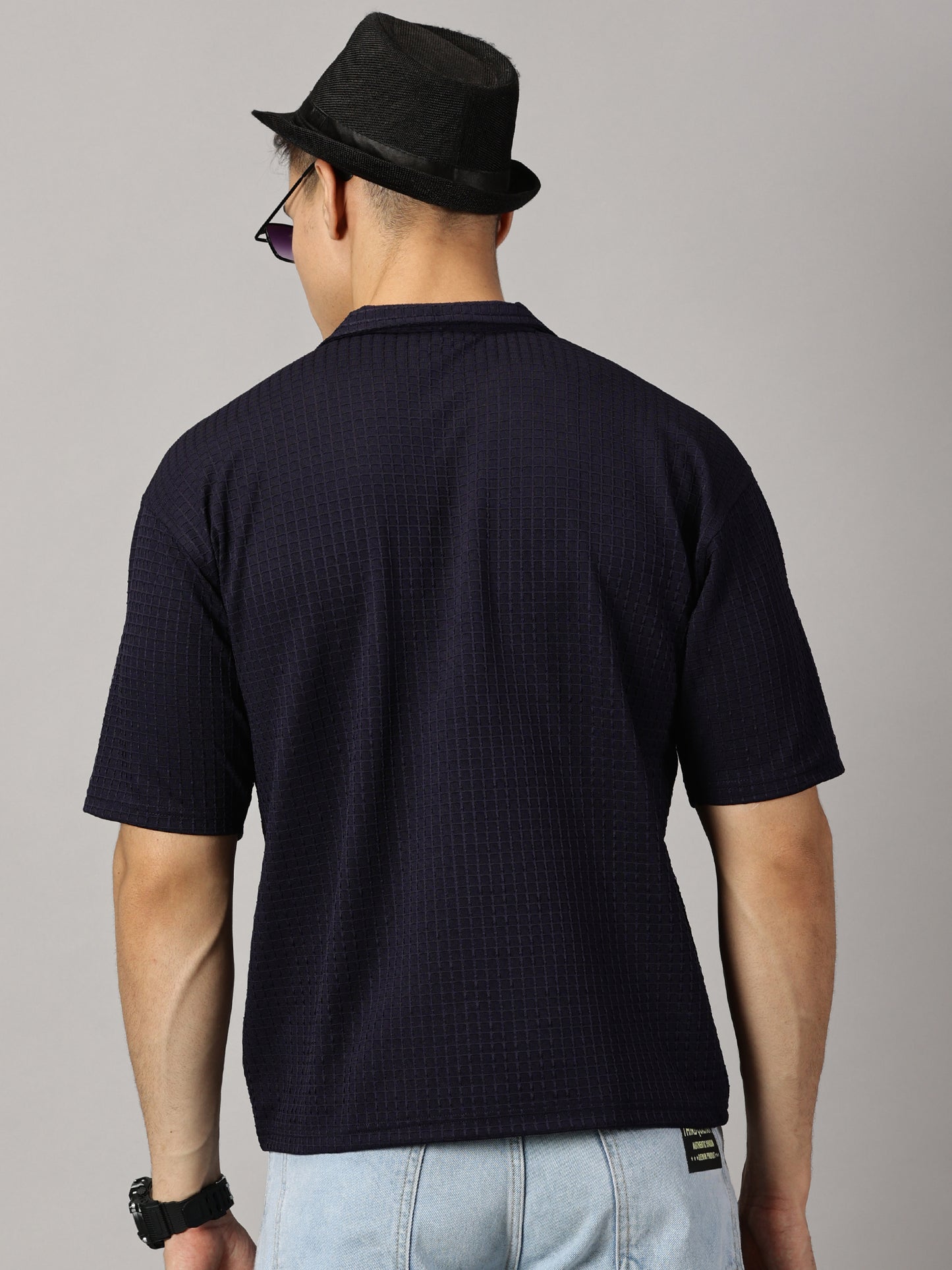 Oversized Textured Navy Blue Shirt