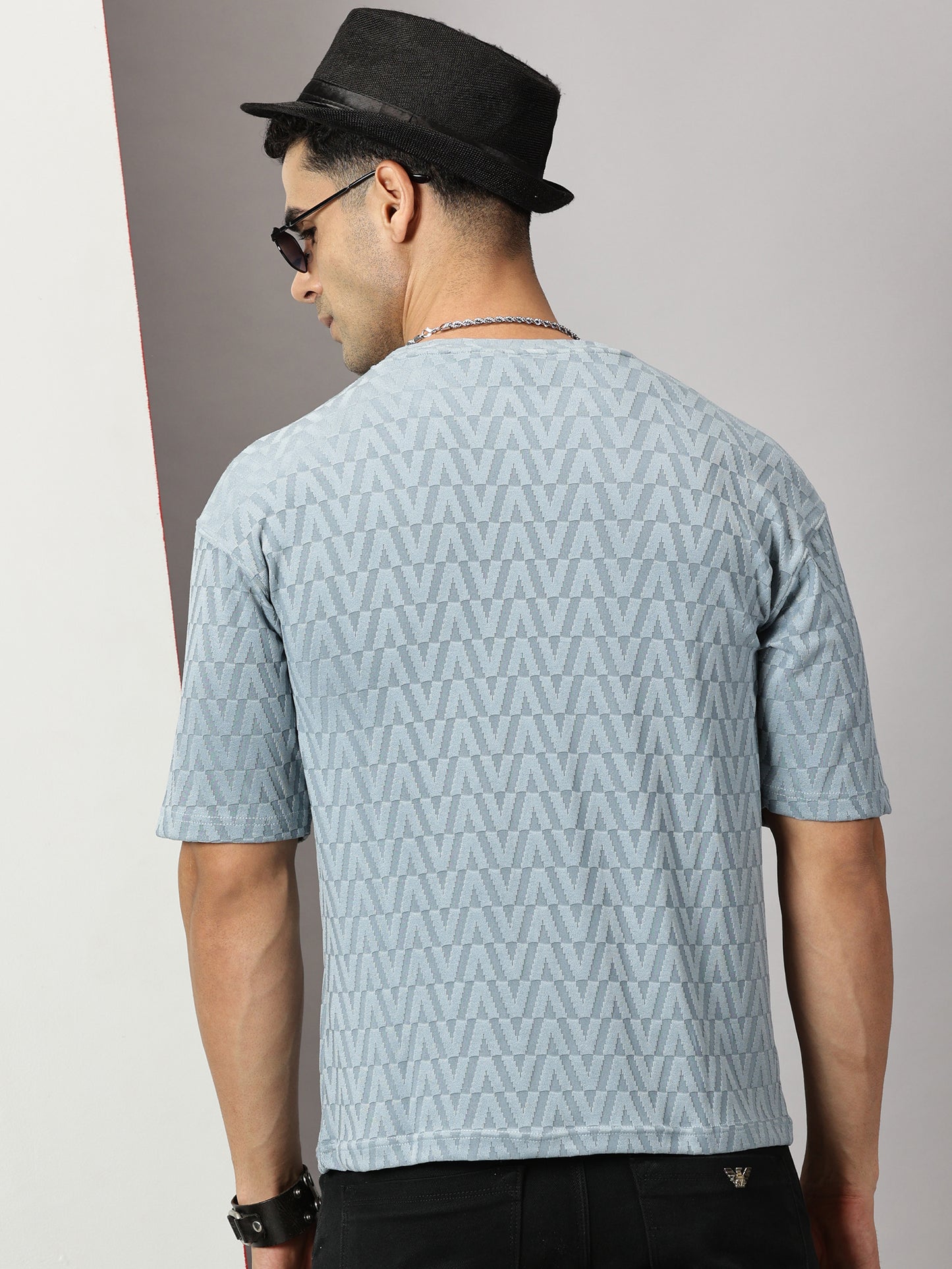 Fresco Light Blue Oversized Textured T-Shirt