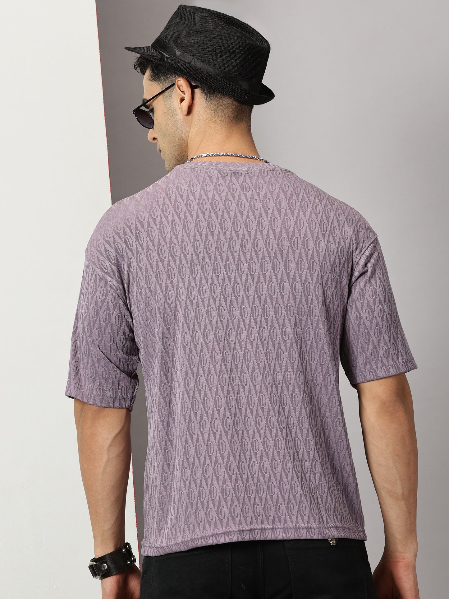 Purple Oversized Textured T-Shirt