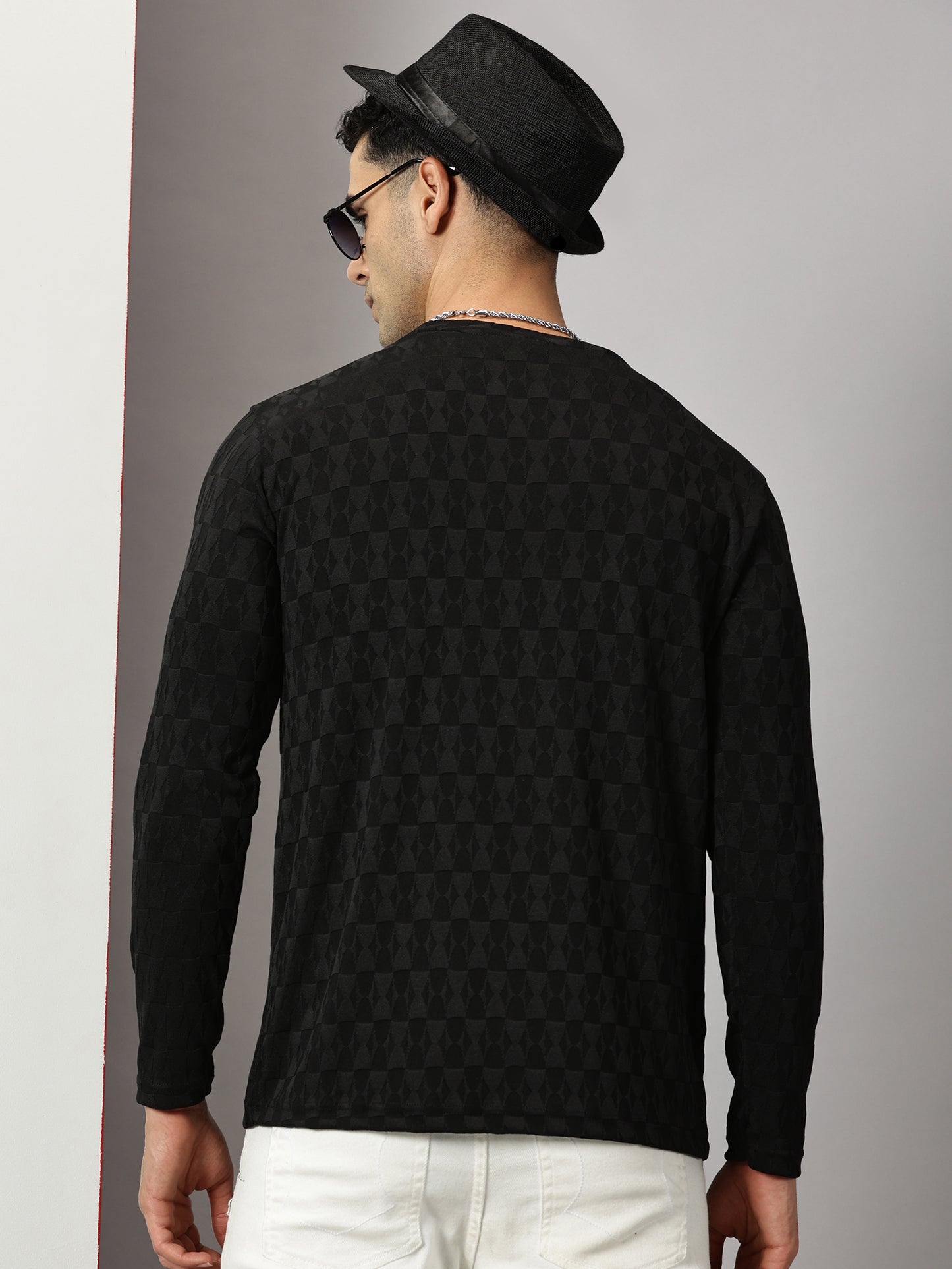 Black Textured  Full-sleeve T-Shirt