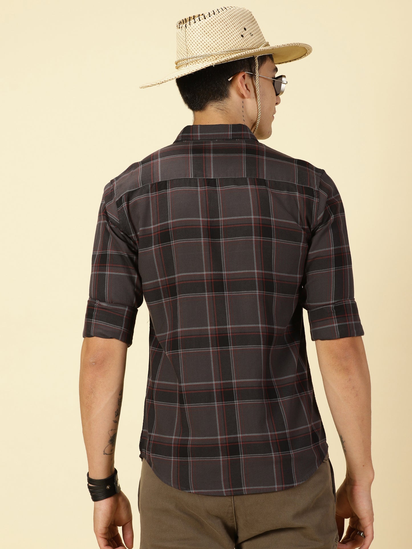 Giza Cotton Checks Dark Grey Shirt