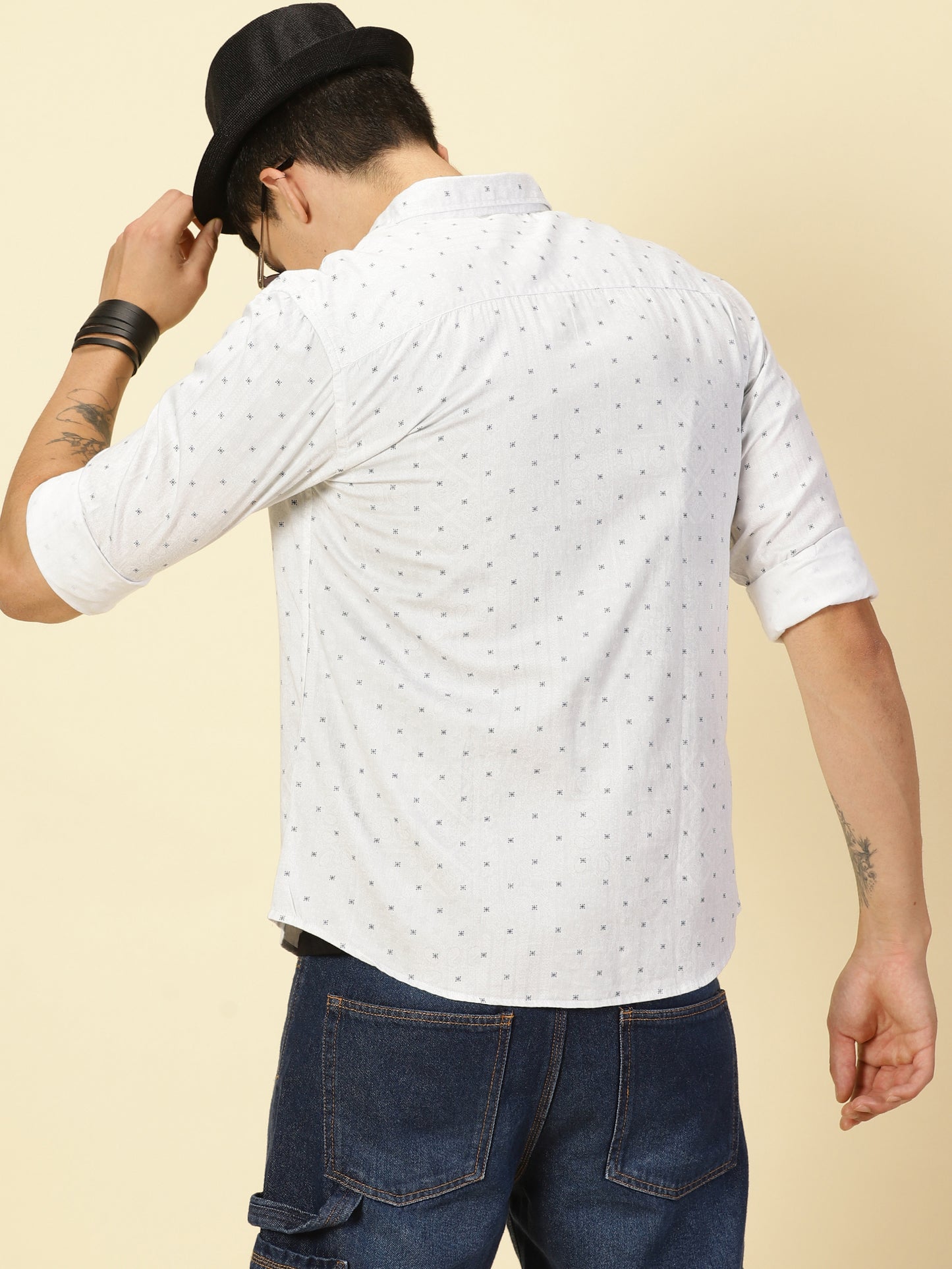 Cotton Satin Printed White Shirt