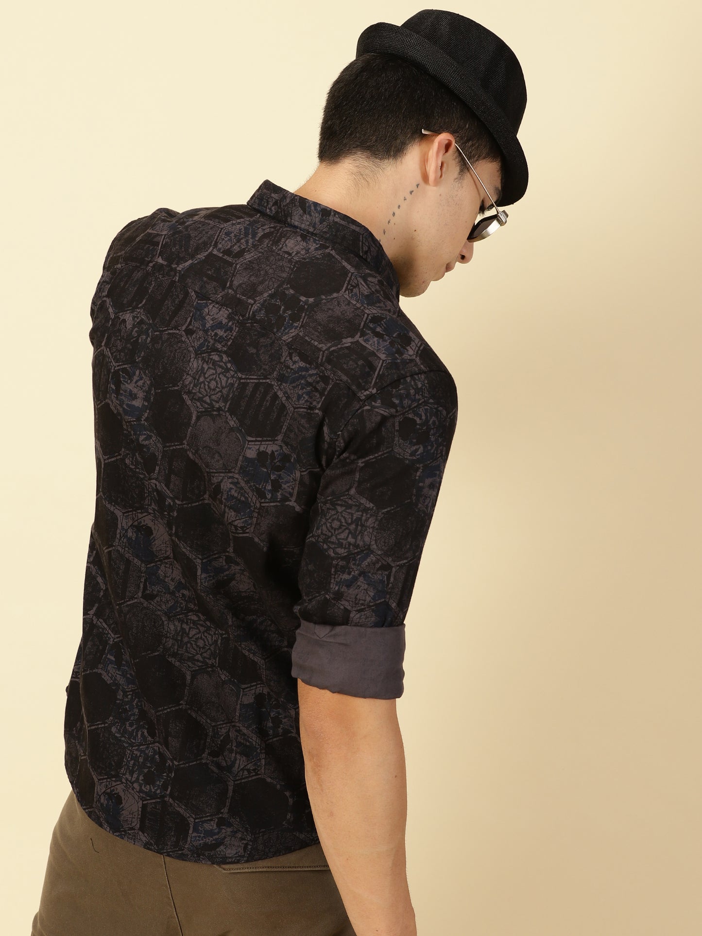 Twill Cotton Printed Dark Grey Shirt