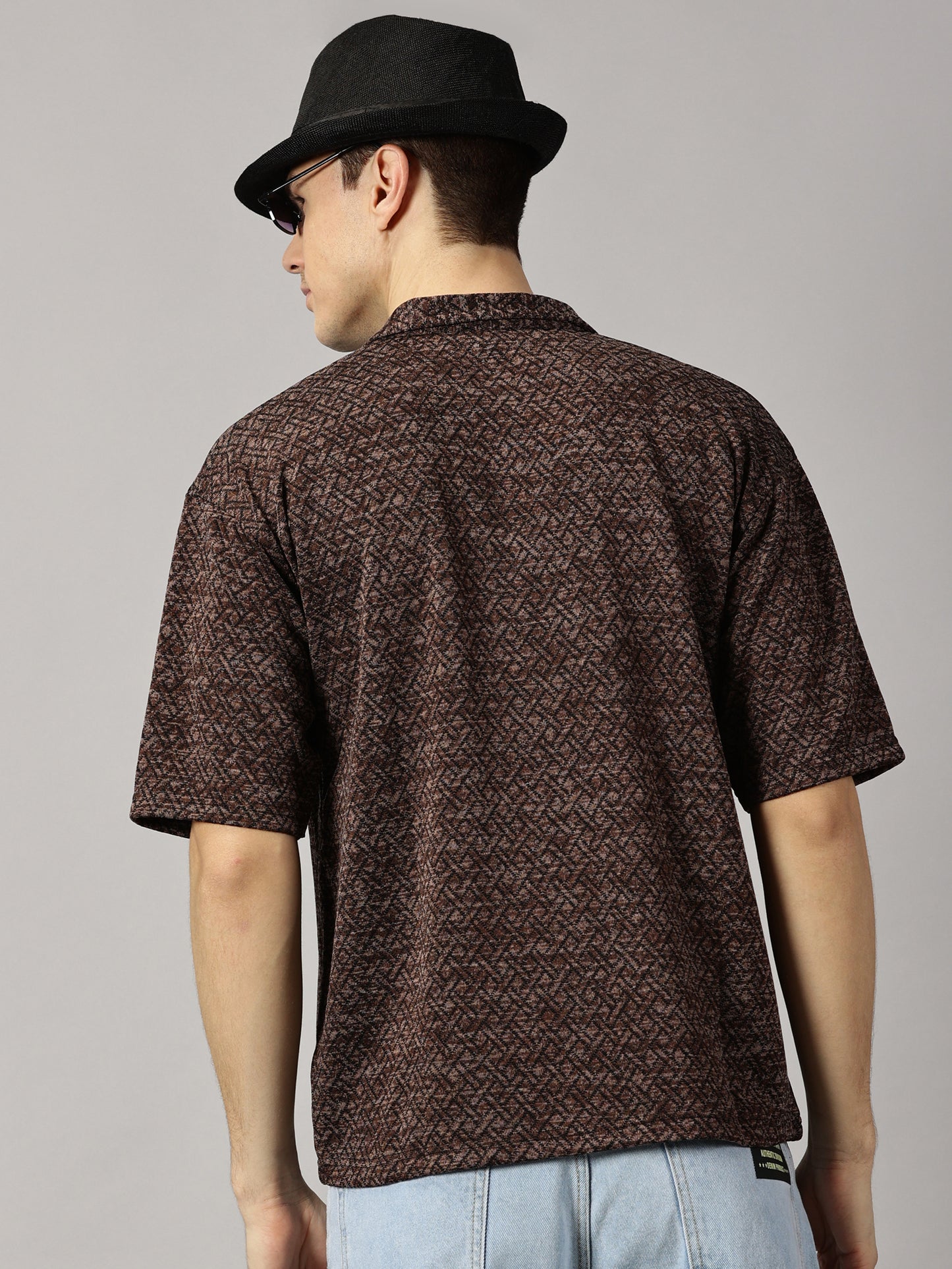 Brown Textured Oversized Shirt