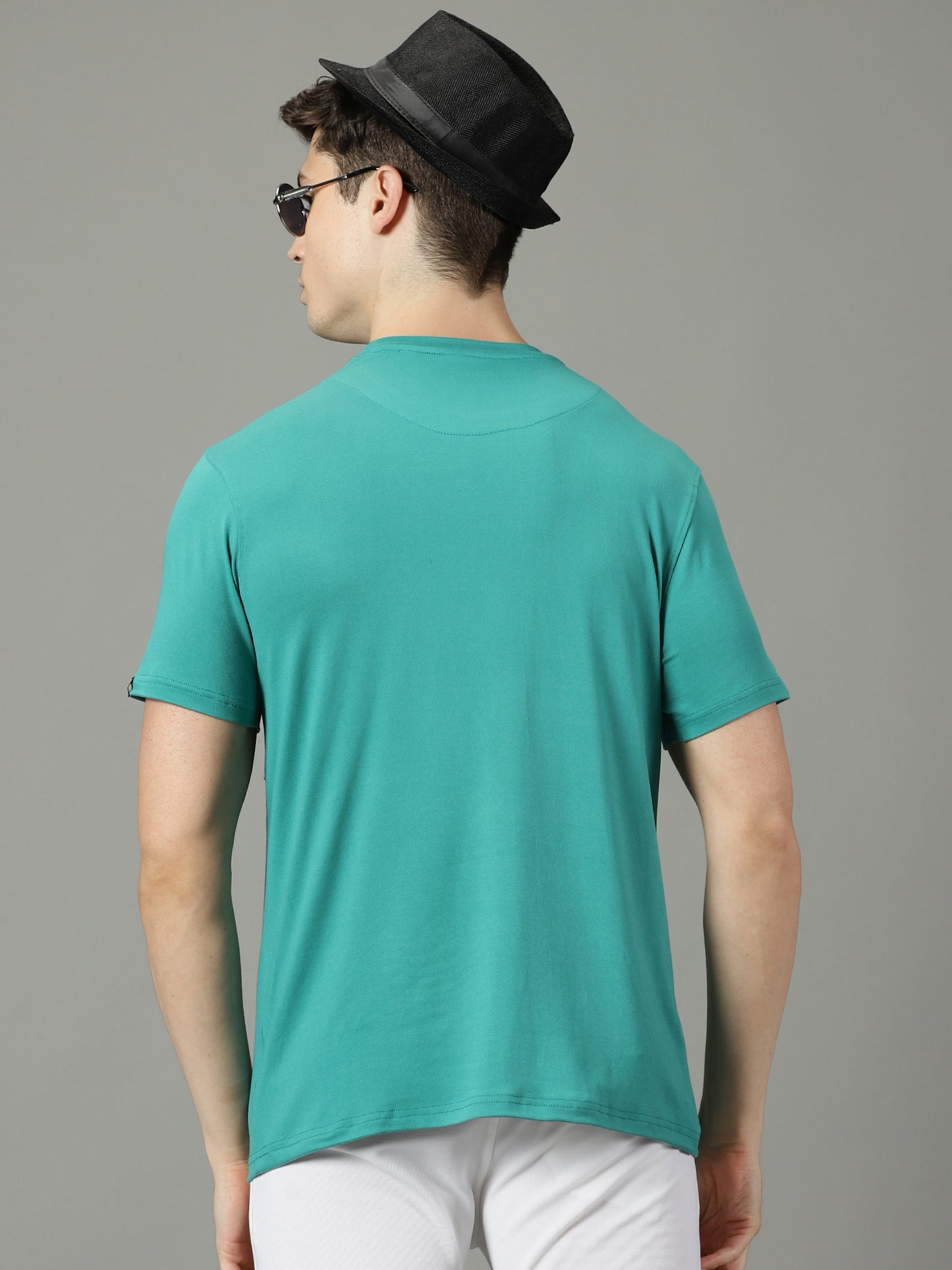 Teal Green Solid Crew Neck T-shirt